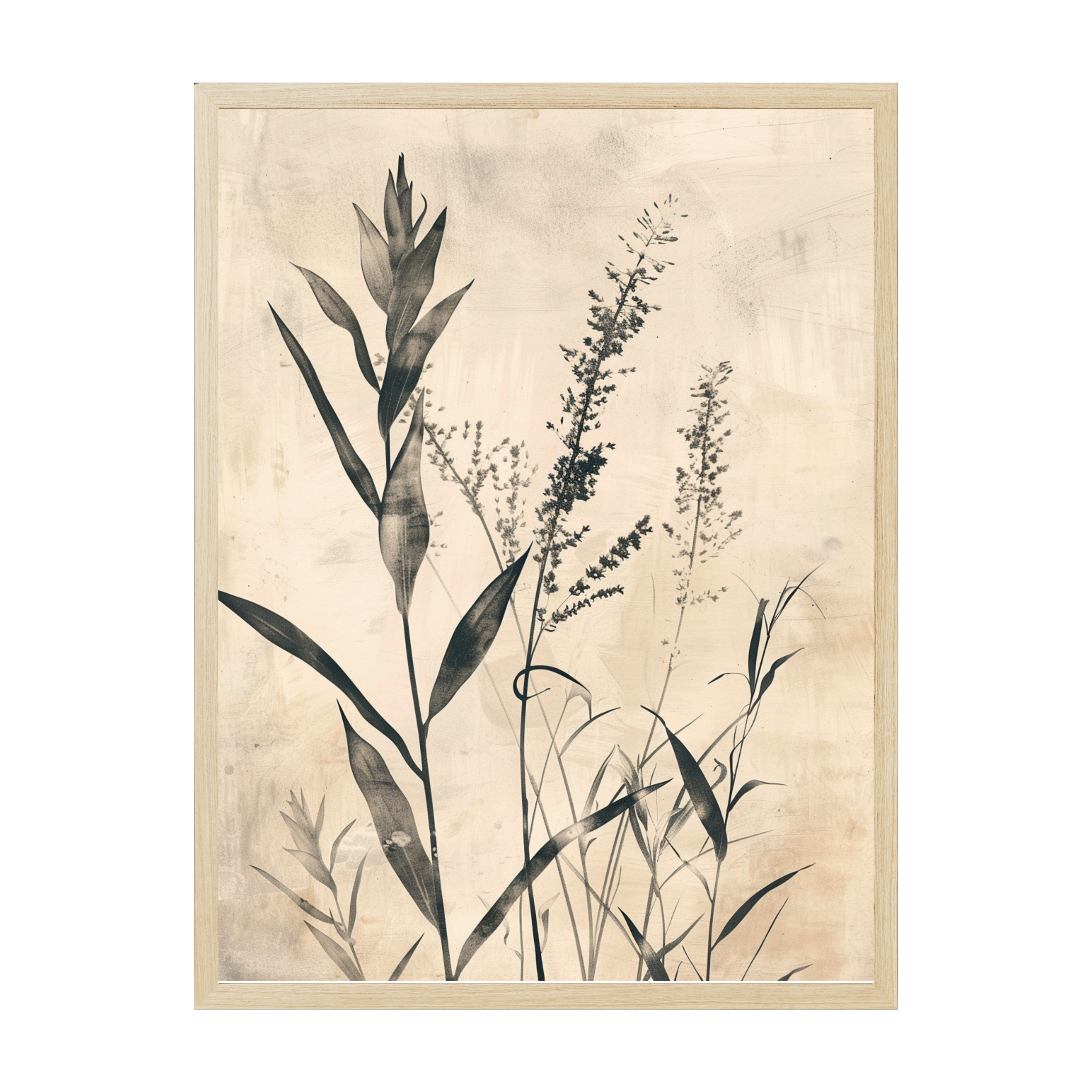 Japandi botanical line art print featuring a minimal floral illustration in soft warm neutrals, elegant minimalist décor for calm modern homes.