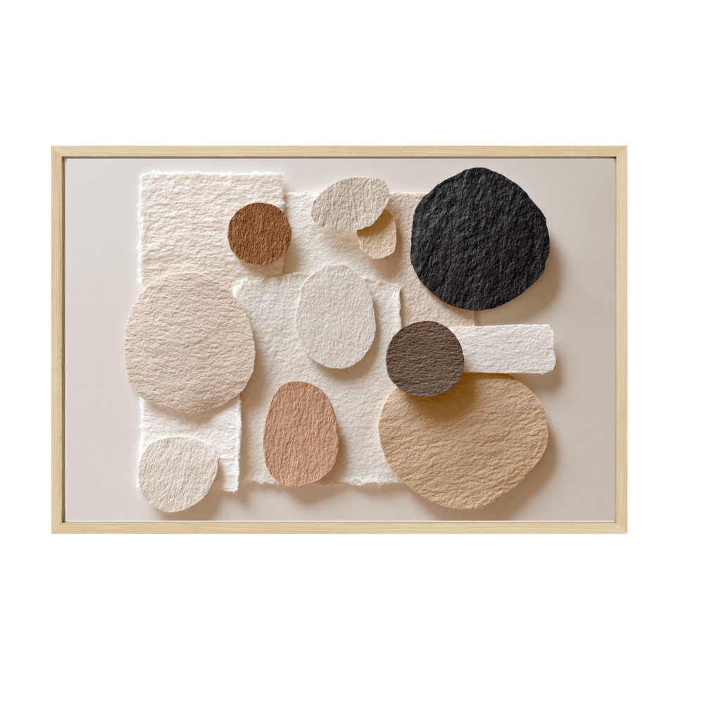 Scandi abstract art print inspired by a calm cityscape, muted geometric forms and soft tones for minimalist contemporary décor.