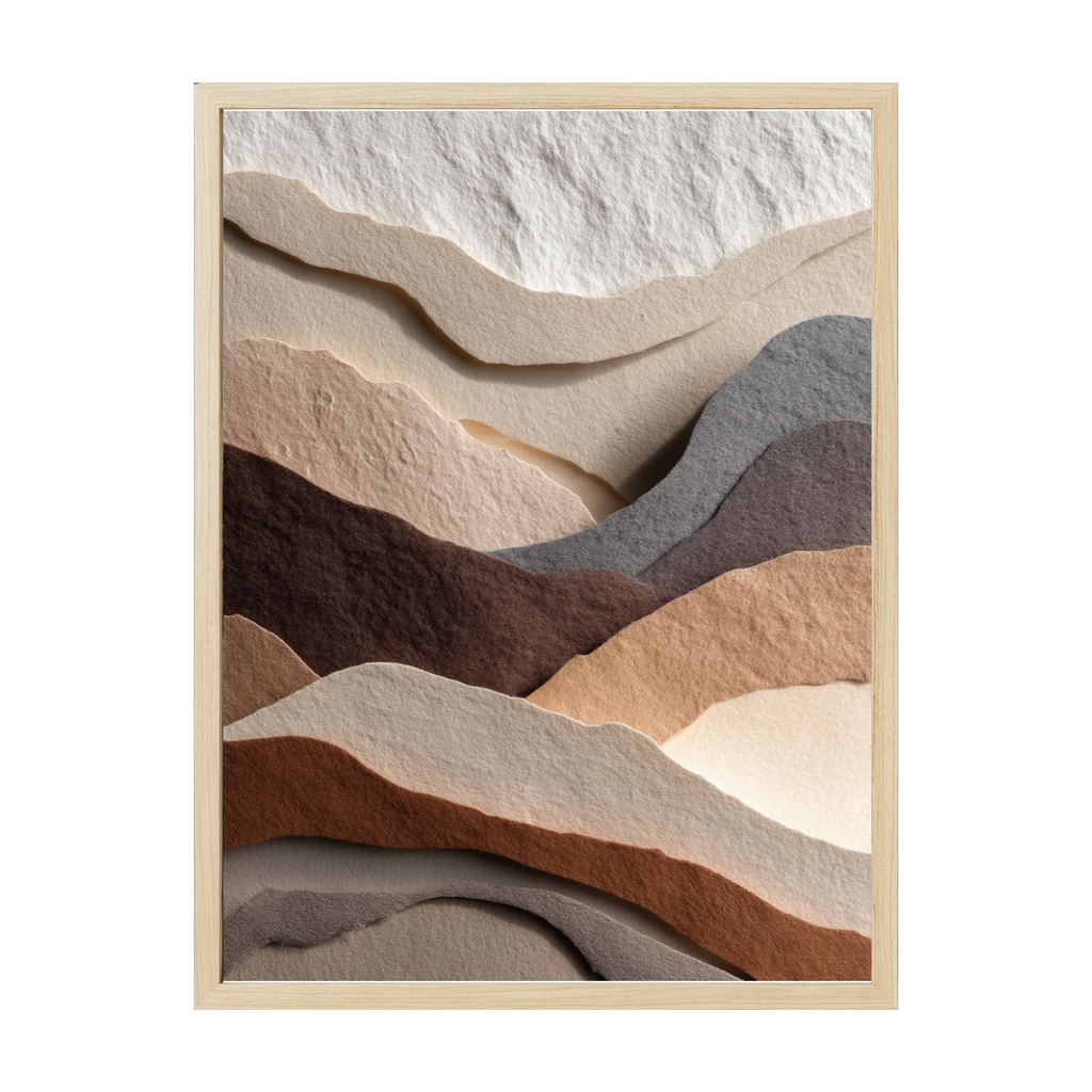 Minimalist Japandi abstract art featuring harmonious hill-like shapes in soft earth neutrals, perfect for calm and balanced interiors.
