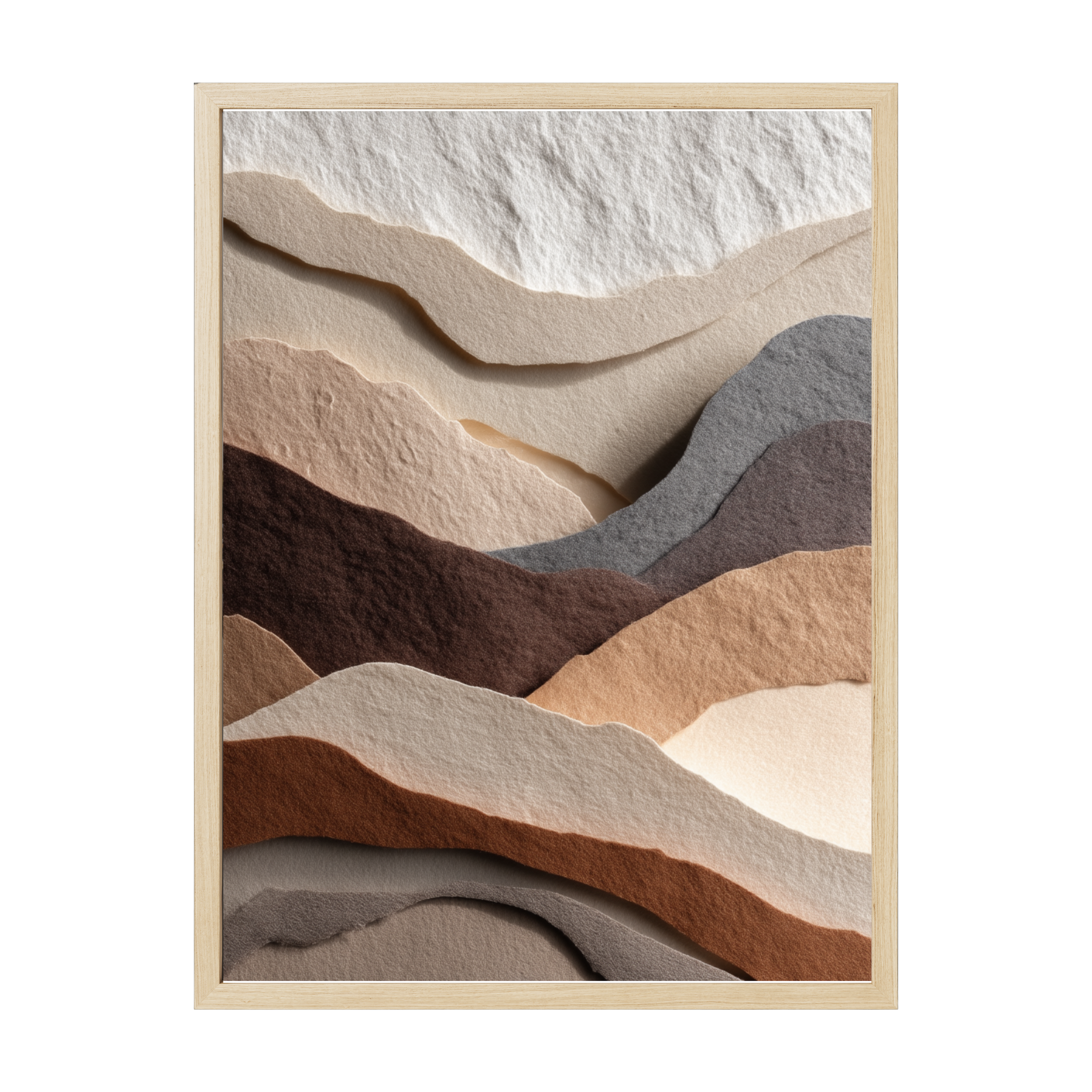 Minimalist Japandi abstract art featuring harmonious hill-like shapes in soft earth neutrals, perfect for calm and balanced interiors.