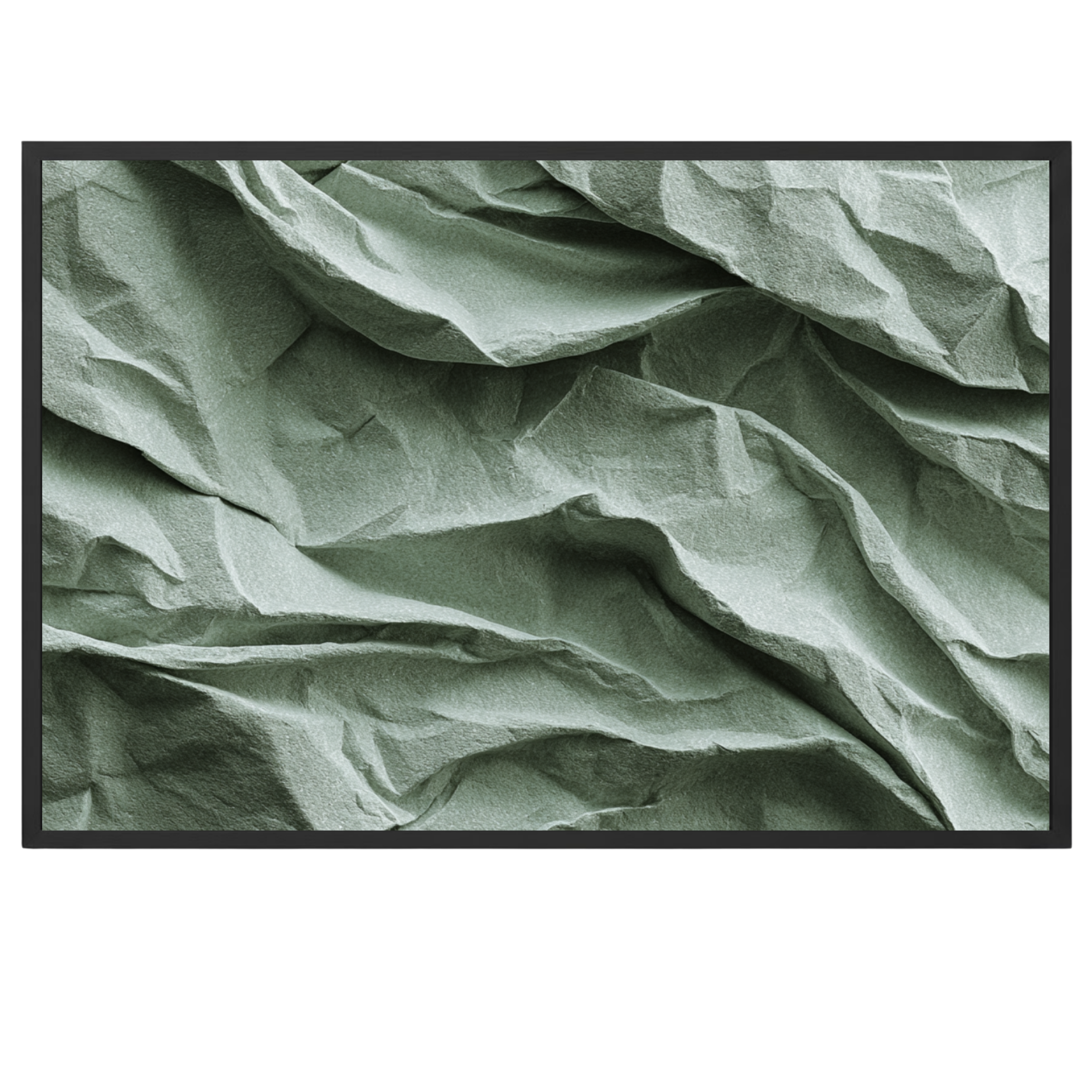 Textured green fabric with folds on a white background