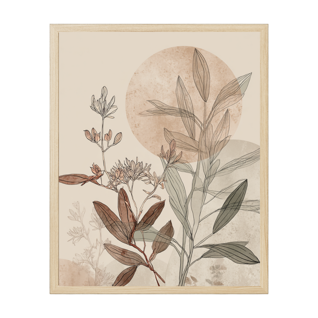 Japandi botanical line art print featuring moonrise-inspired floral silhouettes, soft organic shapes for minimalist, calming décor.