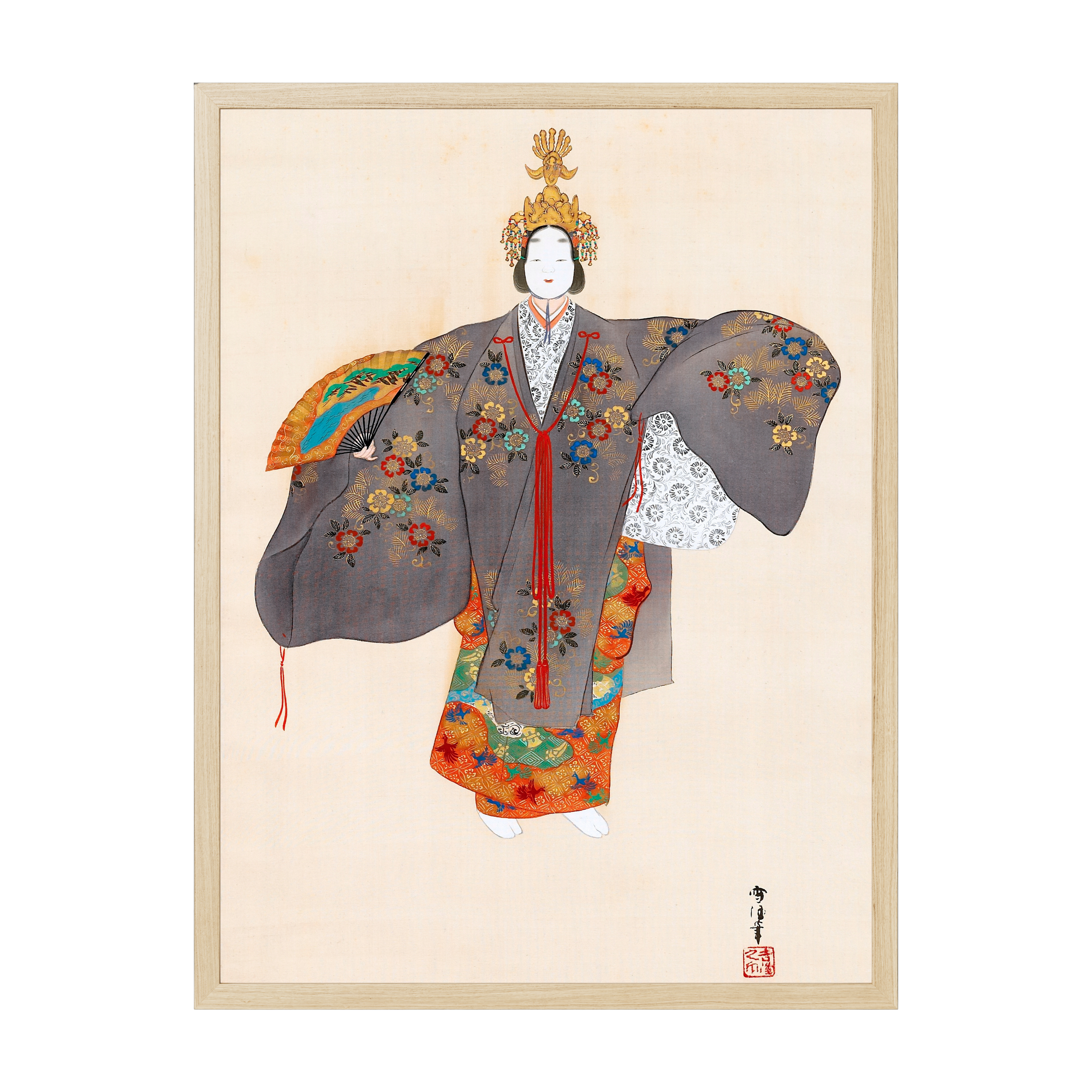 Vintage Japanese art print portraying a 1920s woman in classic attire, elegant retro portrait with muted tones and cultural detail.