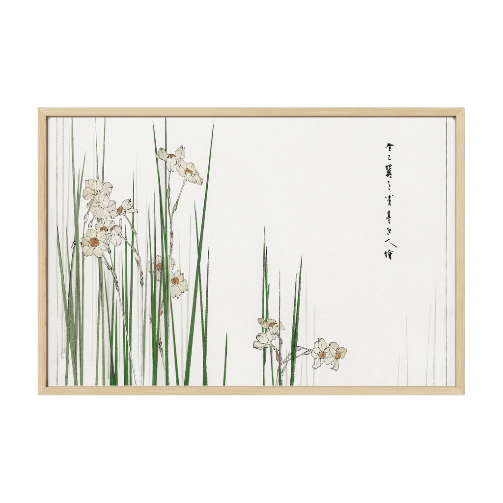 Vintage Japanese nature art print of jonquil flowers from Bijutsu Sekai by Watanabe Seitei, elegant botanical illustration in traditional style.