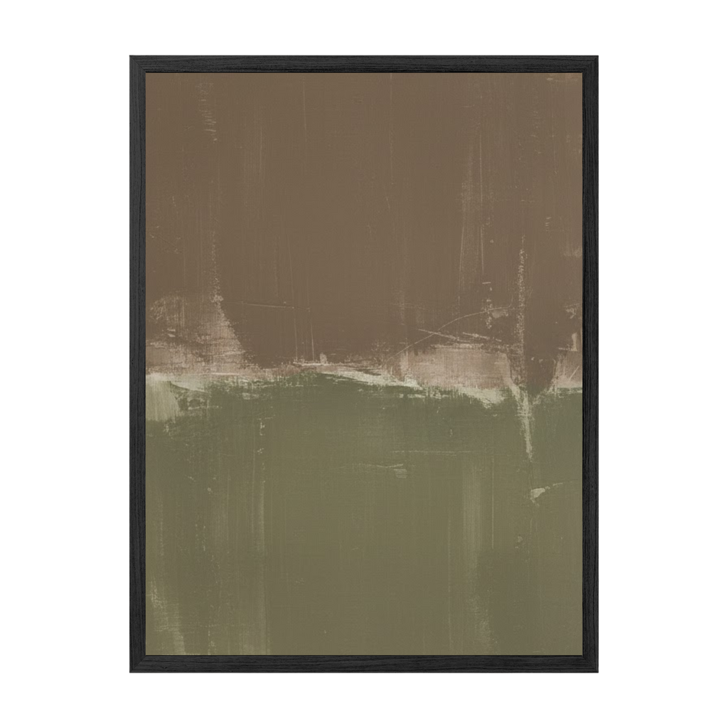 Abstract art print with brown and green colors on a white background
