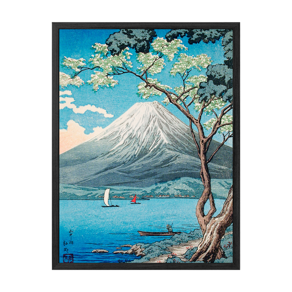 vintage jaanese print of mt fuji from lake yamanaka