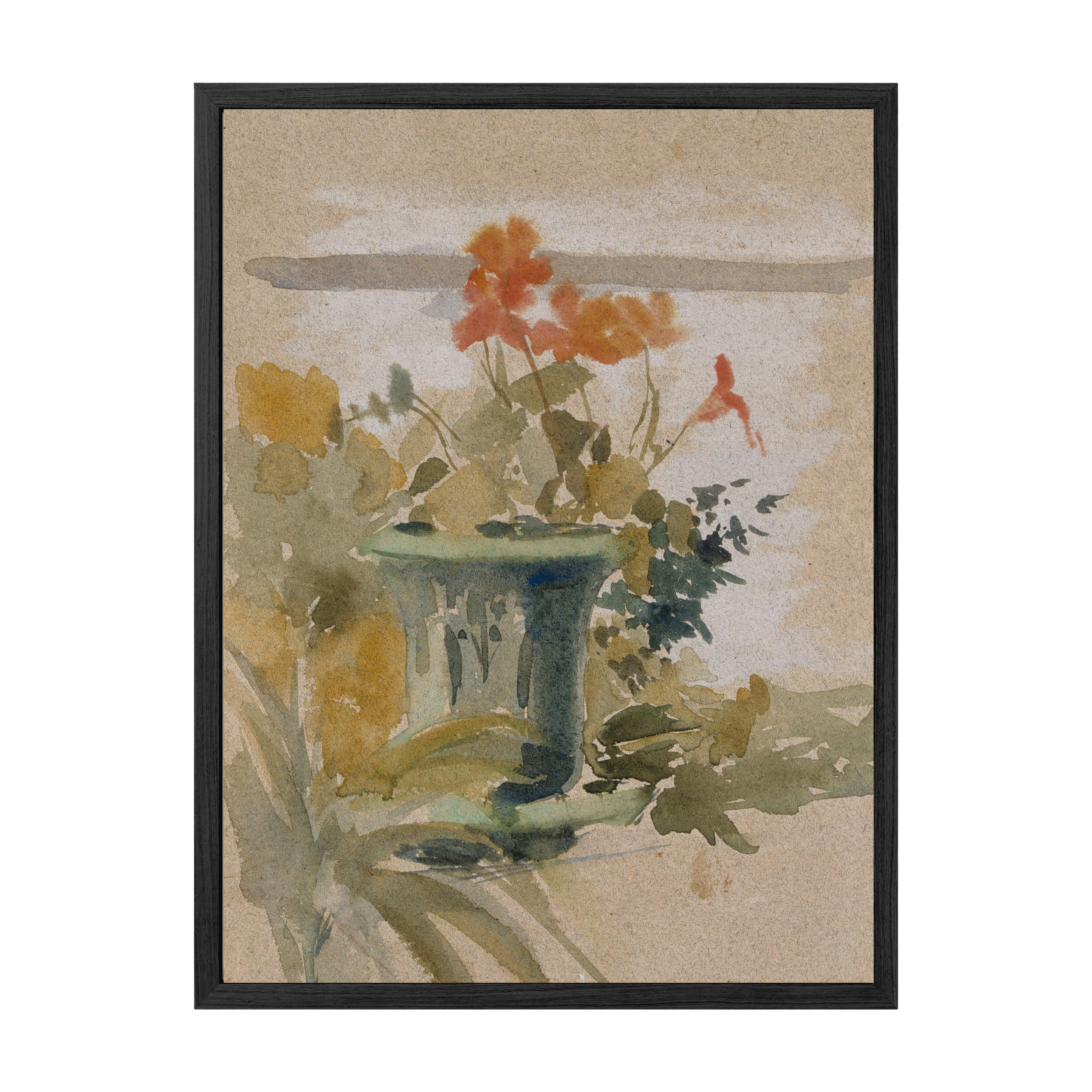 Botanical Art Print | Vintage Scandinavian | Pelargoniums on the Terrace (18" x 24")