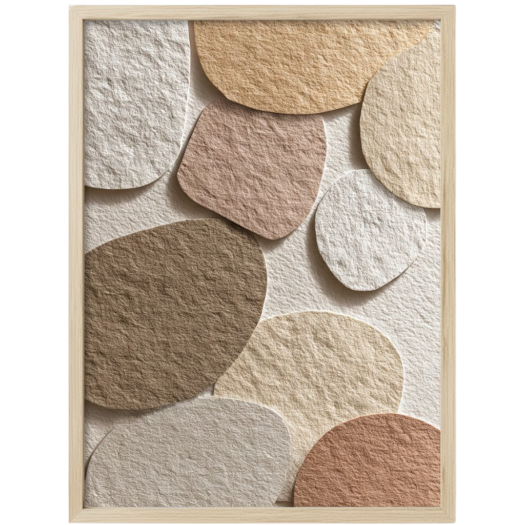 Scandi abstract art print titled “Snuggle Up,” featuring gentle organic shapes in soothing tones for warm, minimalist home décor.