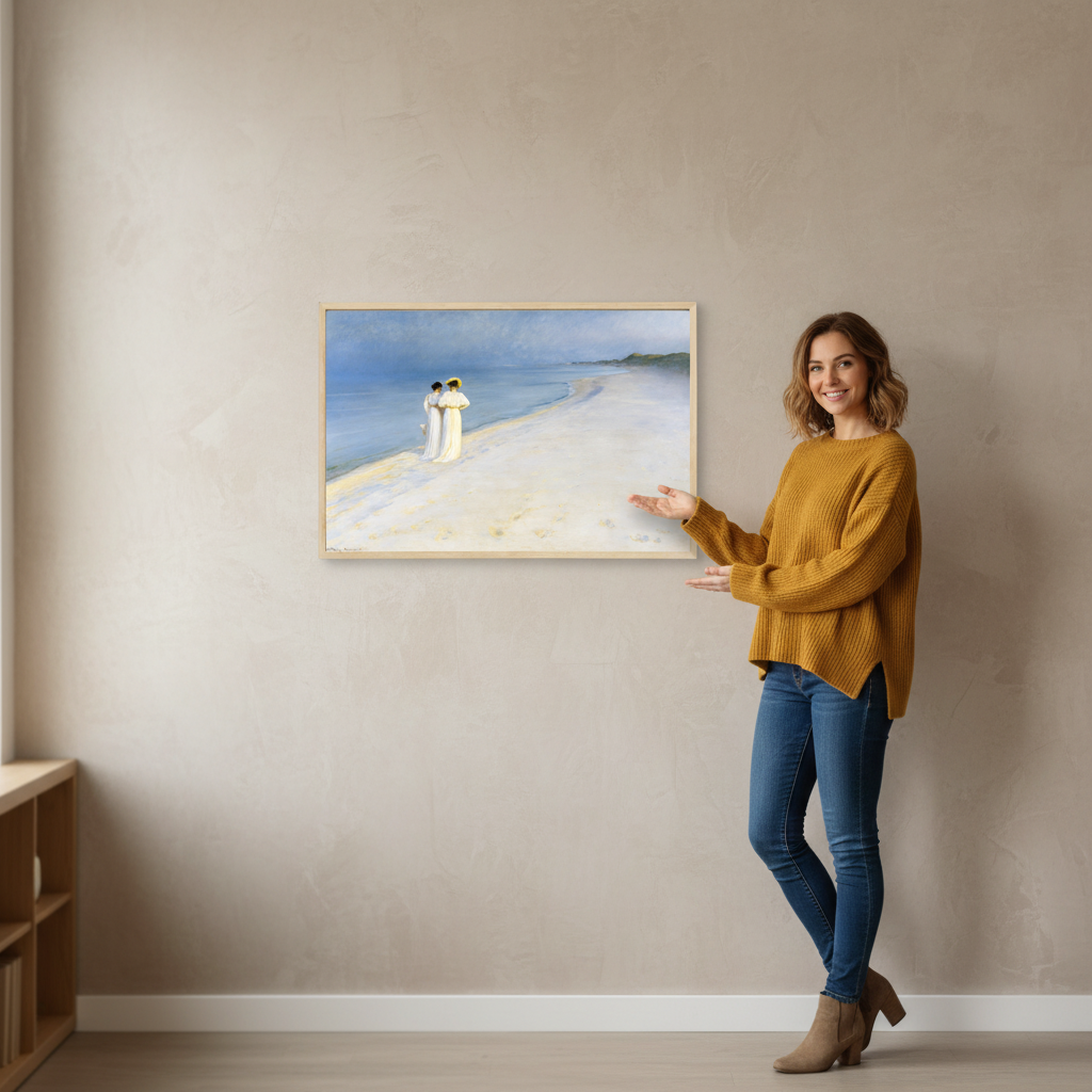 model with vintage landscape art