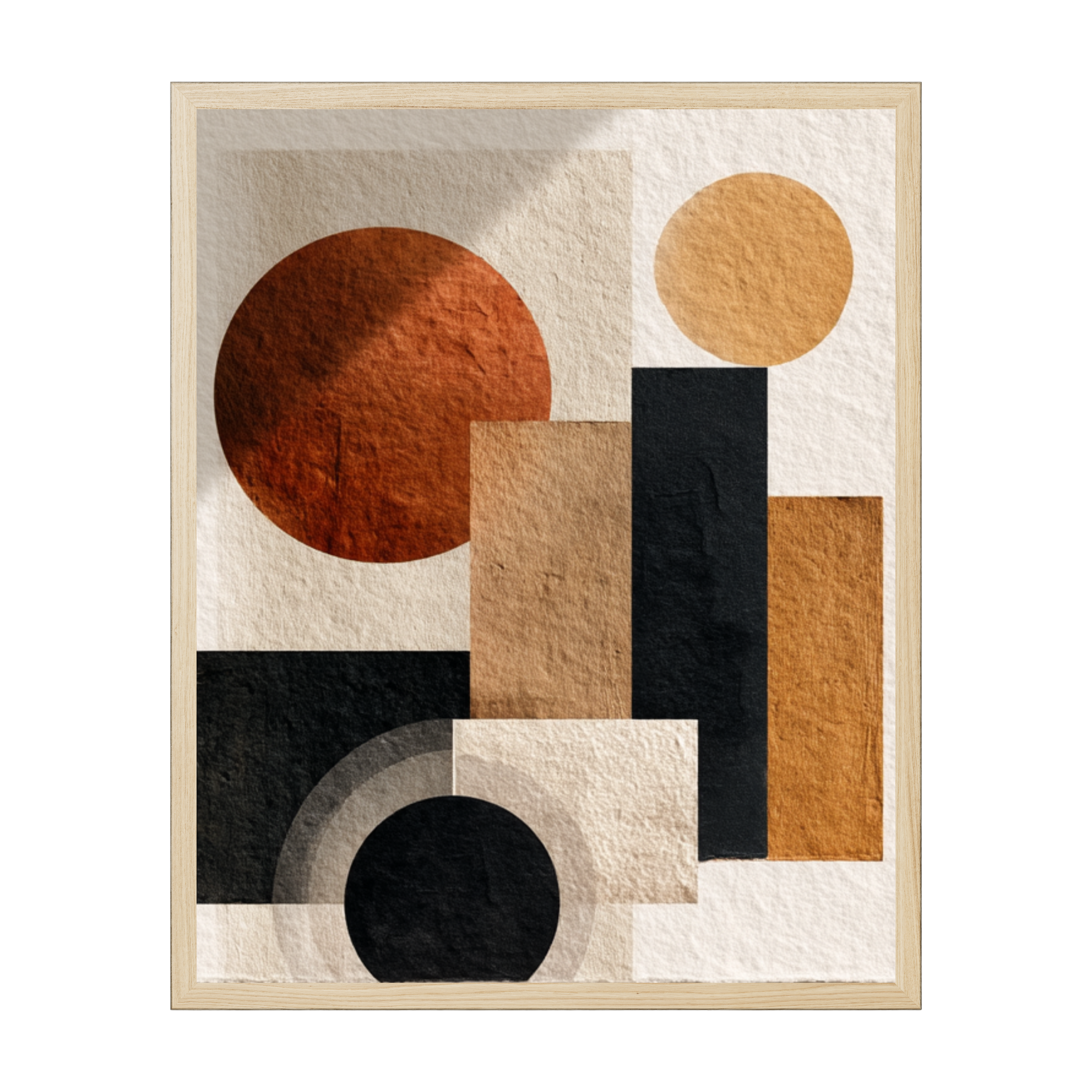 Japandi abstract art print with calm geometric shapes in soft neutral tones, minimalist modern décor inspired by Japanese and Scandinavian design.