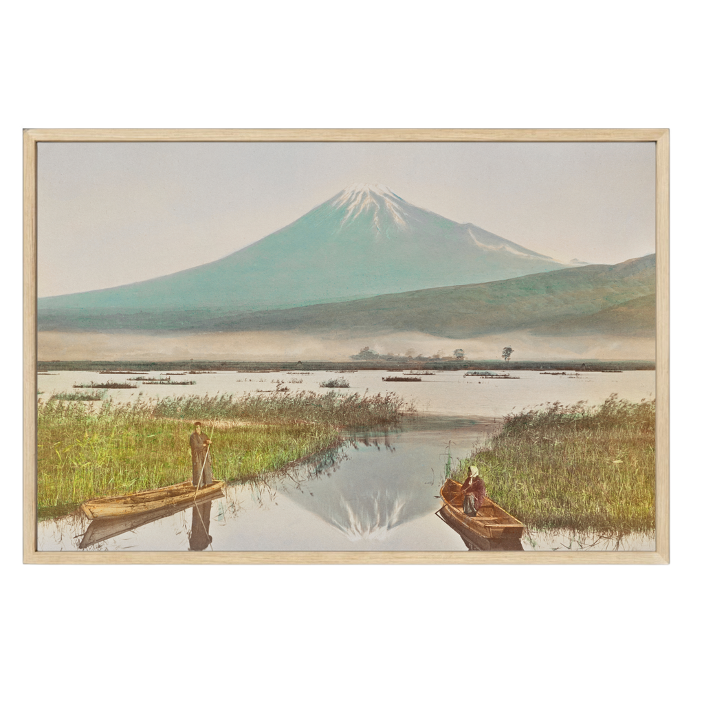 Vintage Japanese photography art print of Mt. Fuji as seen from Kashiwabara, classic landscape view with historical, serene detail.