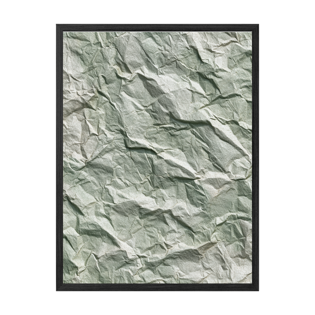Framed crumpled green paper on a white background