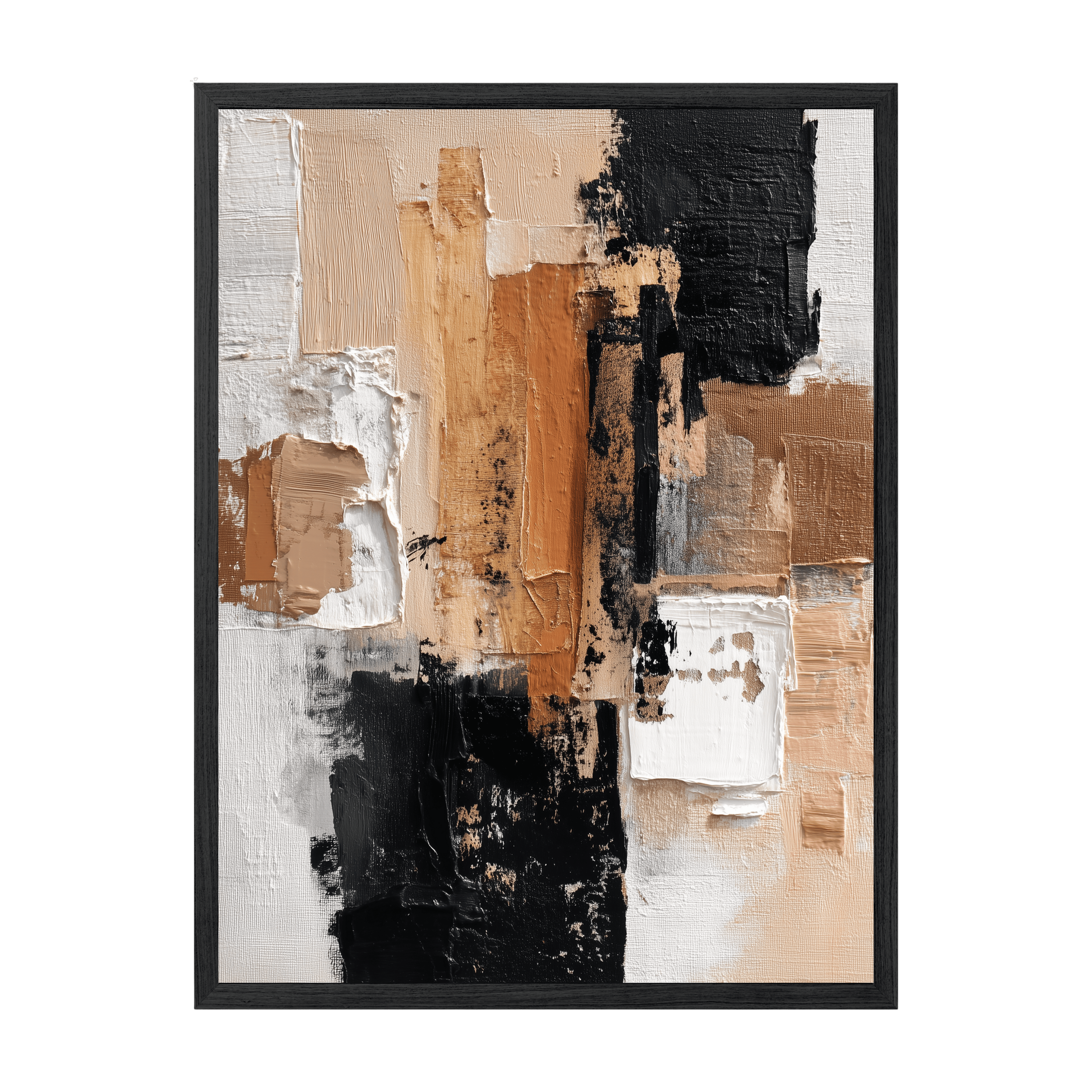 Abstract art print with brown, black, and white colors on a white background