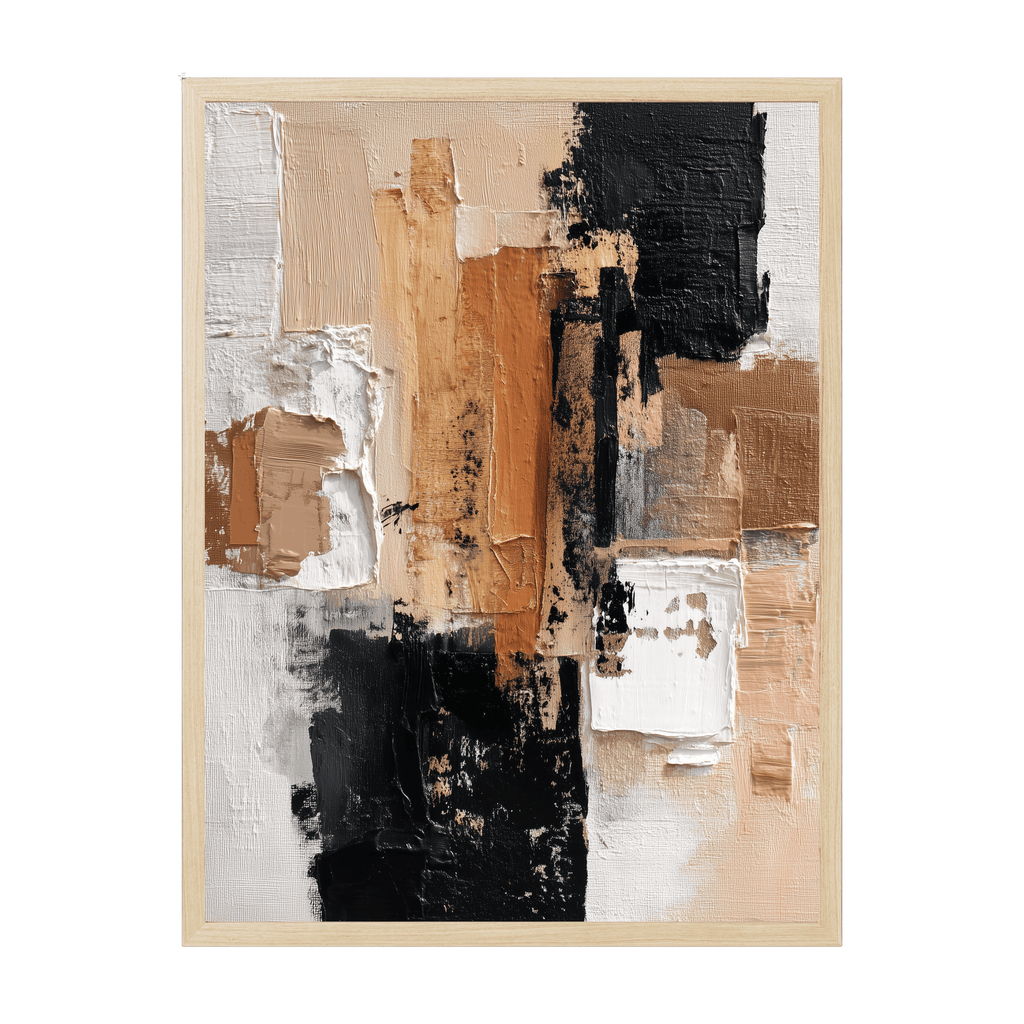 Japandi abstract art print with uplifting geometric forms and warm neutral tones, minimalist wall art symbolizing elevation and calm.