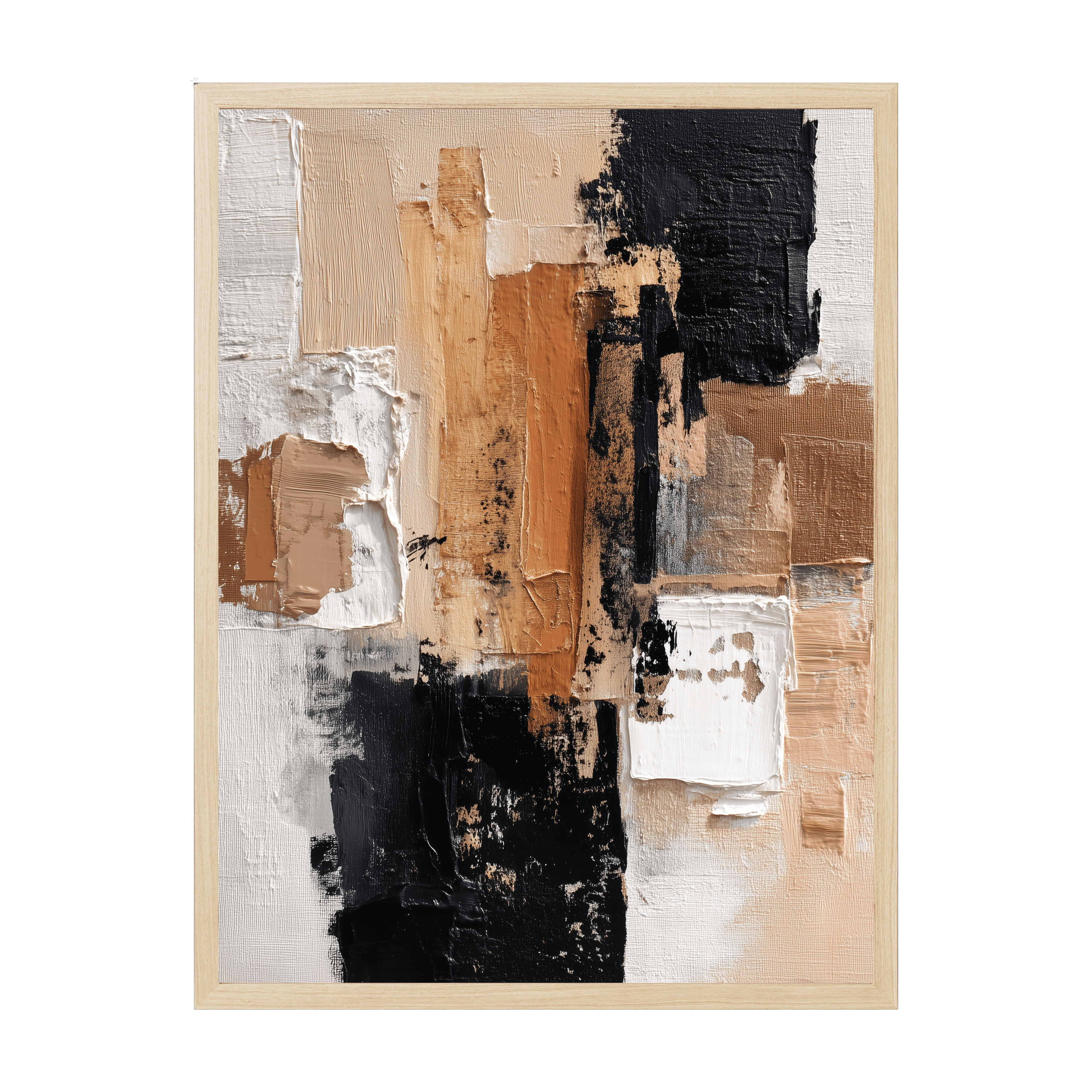 Japandi abstract art print with uplifting geometric forms and warm neutral tones, minimalist wall art symbolizing elevation and calm.