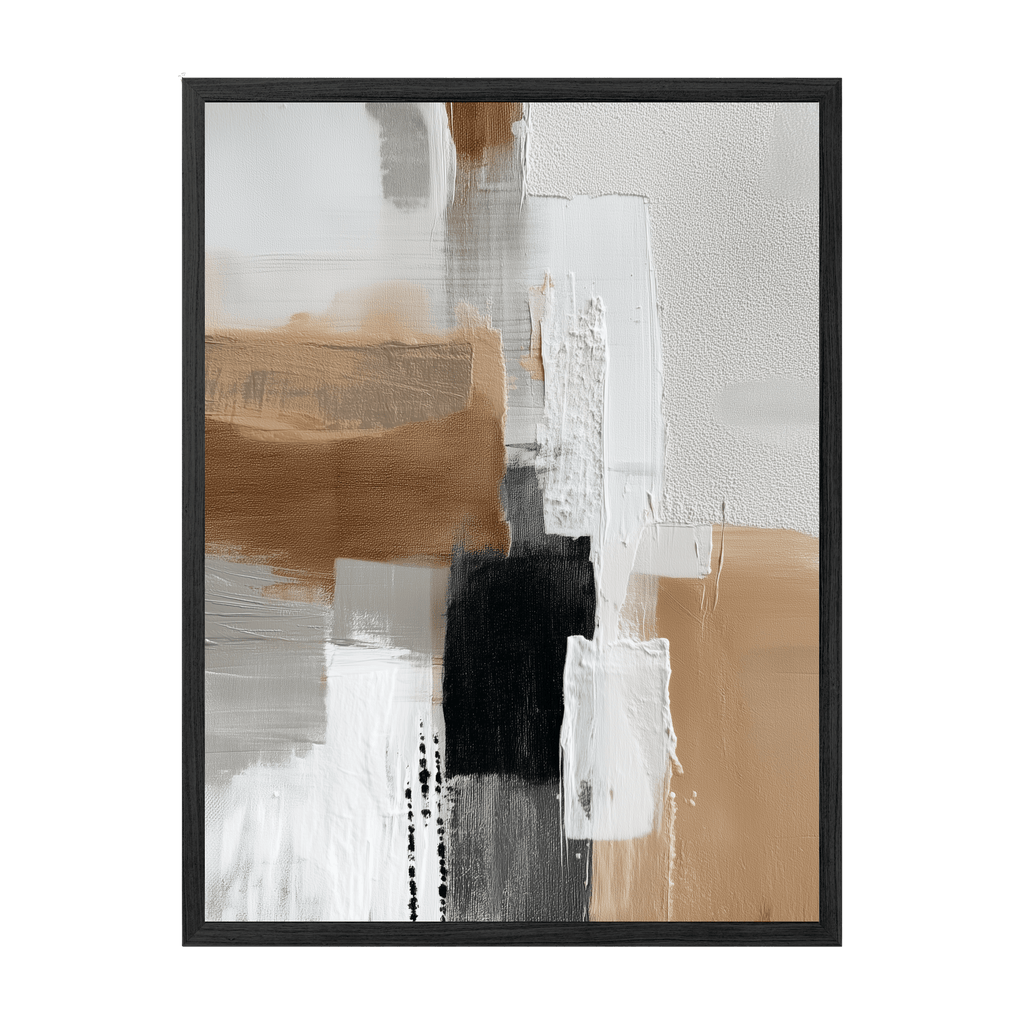 Abstract art print with brown, black, and white colors on a white background