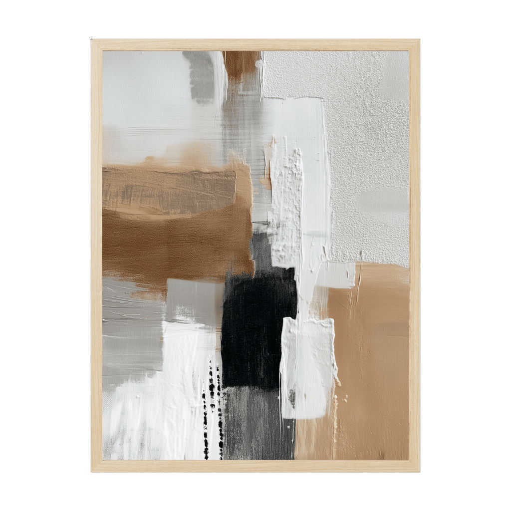 Japandi abstract print with soothing neutral brushwork and soft movement, minimalist artwork designed to encourage calm and relaxation.