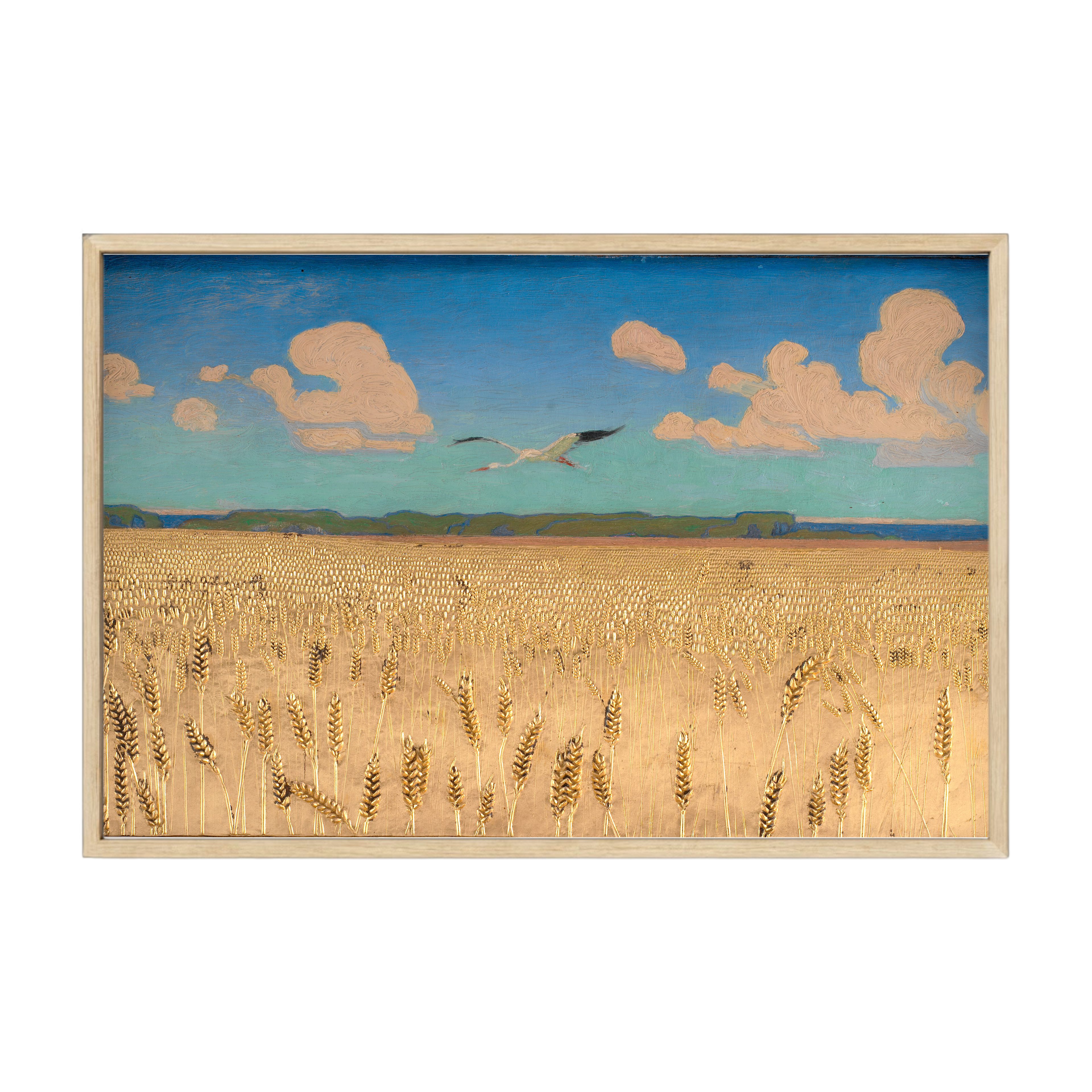 Vintage Scandinavian landscape art print of a peaceful Danish countryside, warm Nordic light and rolling fields for cozy minimalist décor.