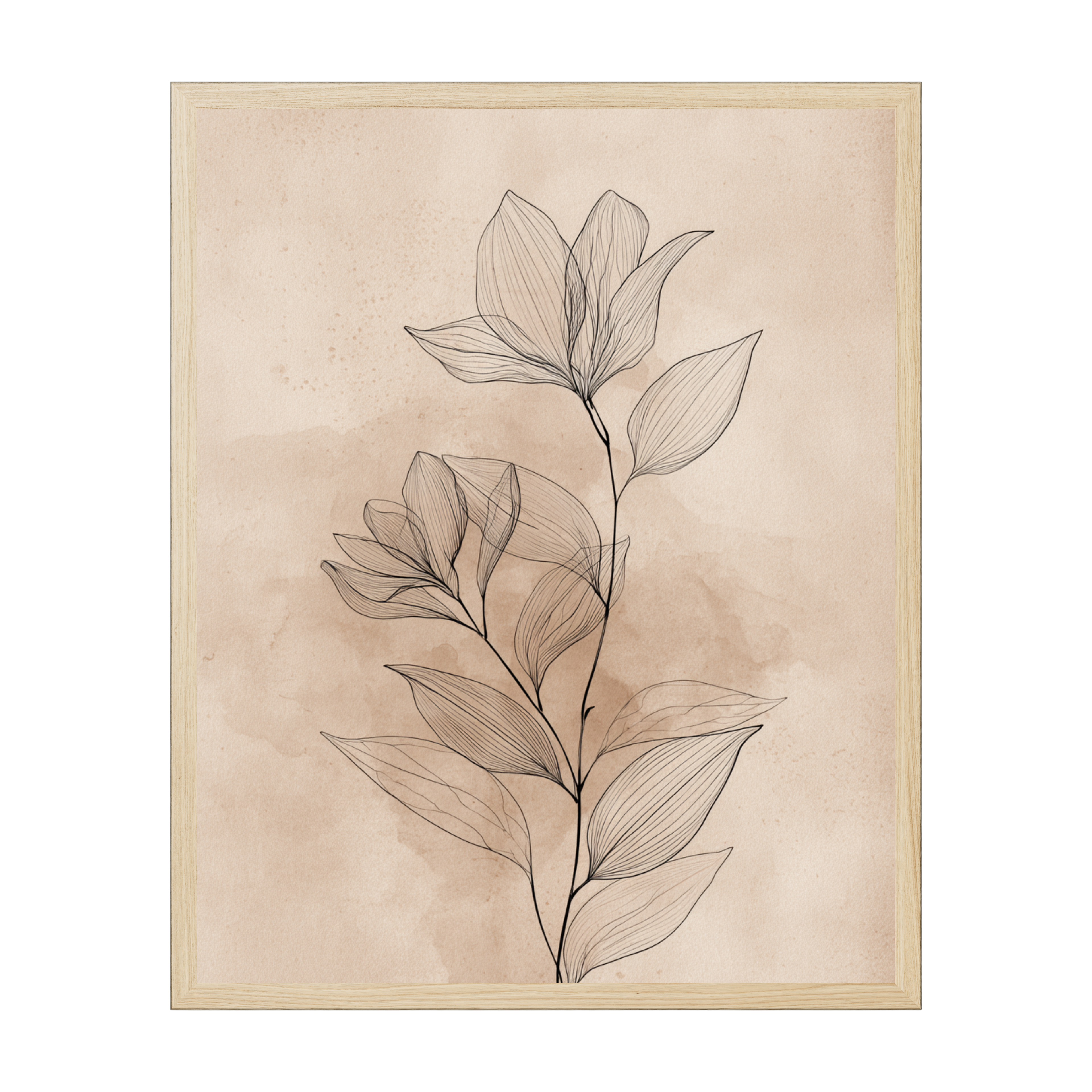 Japandi botanical line art print of delicate florals in fine minimalist strokes, elegant natural artwork for calm, airy interiors.
