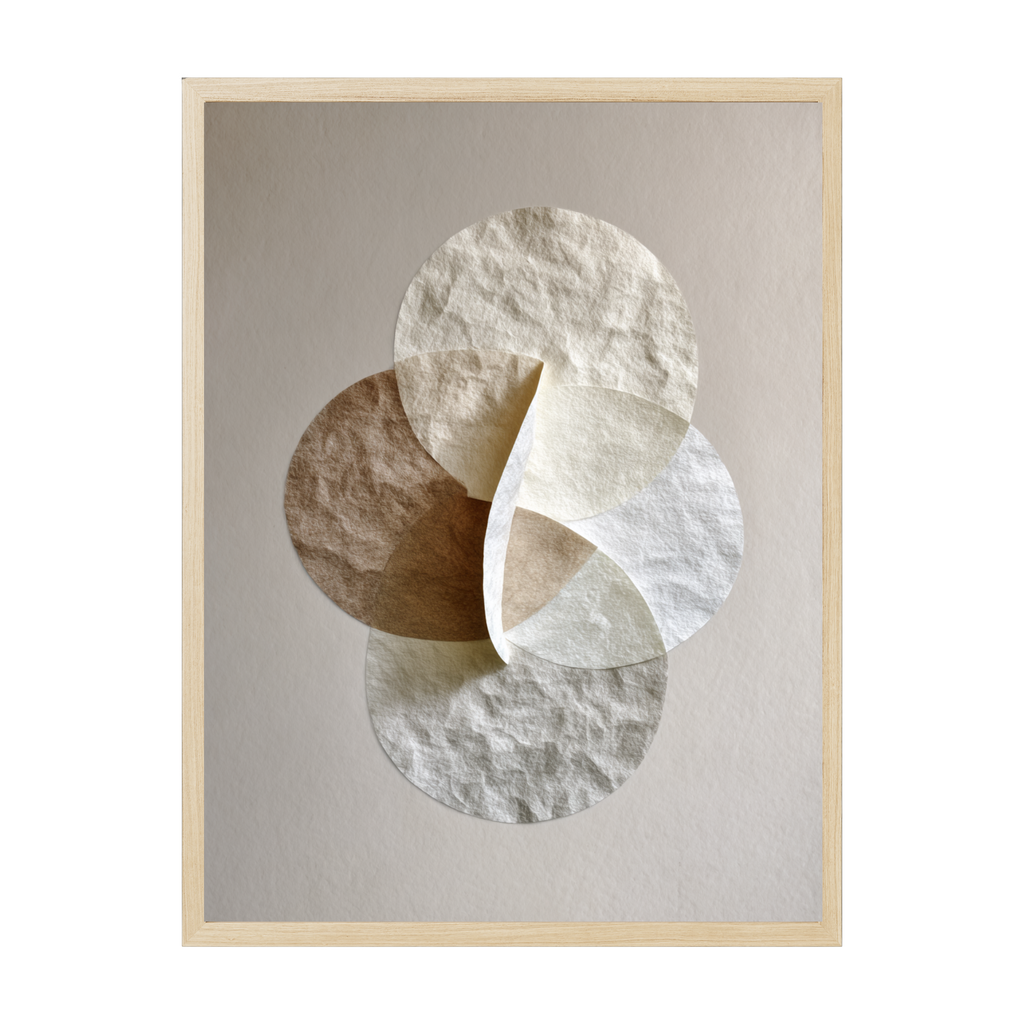 Minimalist Scandi abstract print with layered folded shapes and soft neutral textures, modern geometric décor for serene spaces.