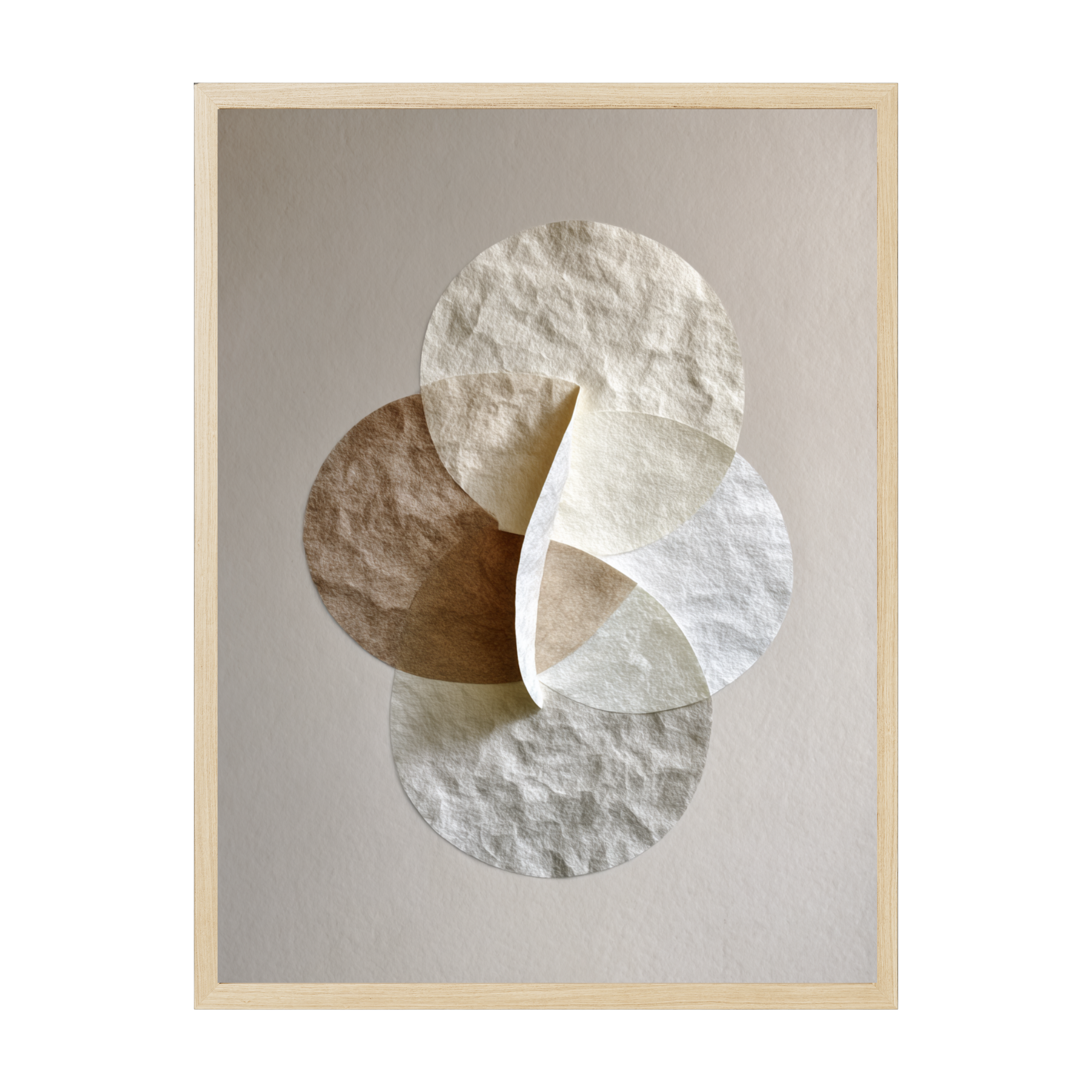 Minimalist Scandi abstract print with layered folded shapes and soft neutral textures, modern geometric décor for serene spaces.