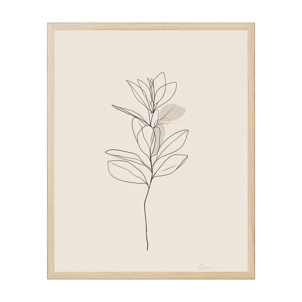Scandi botanical line art print depicting delicate blooming flowers in fine minimalist strokes, airy organic artwork for tranquil décor.