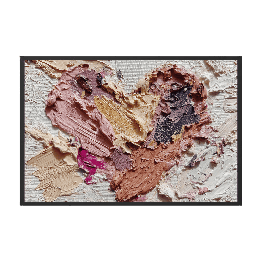 Abstract art piece with textured brush strokes in various colors on a white background