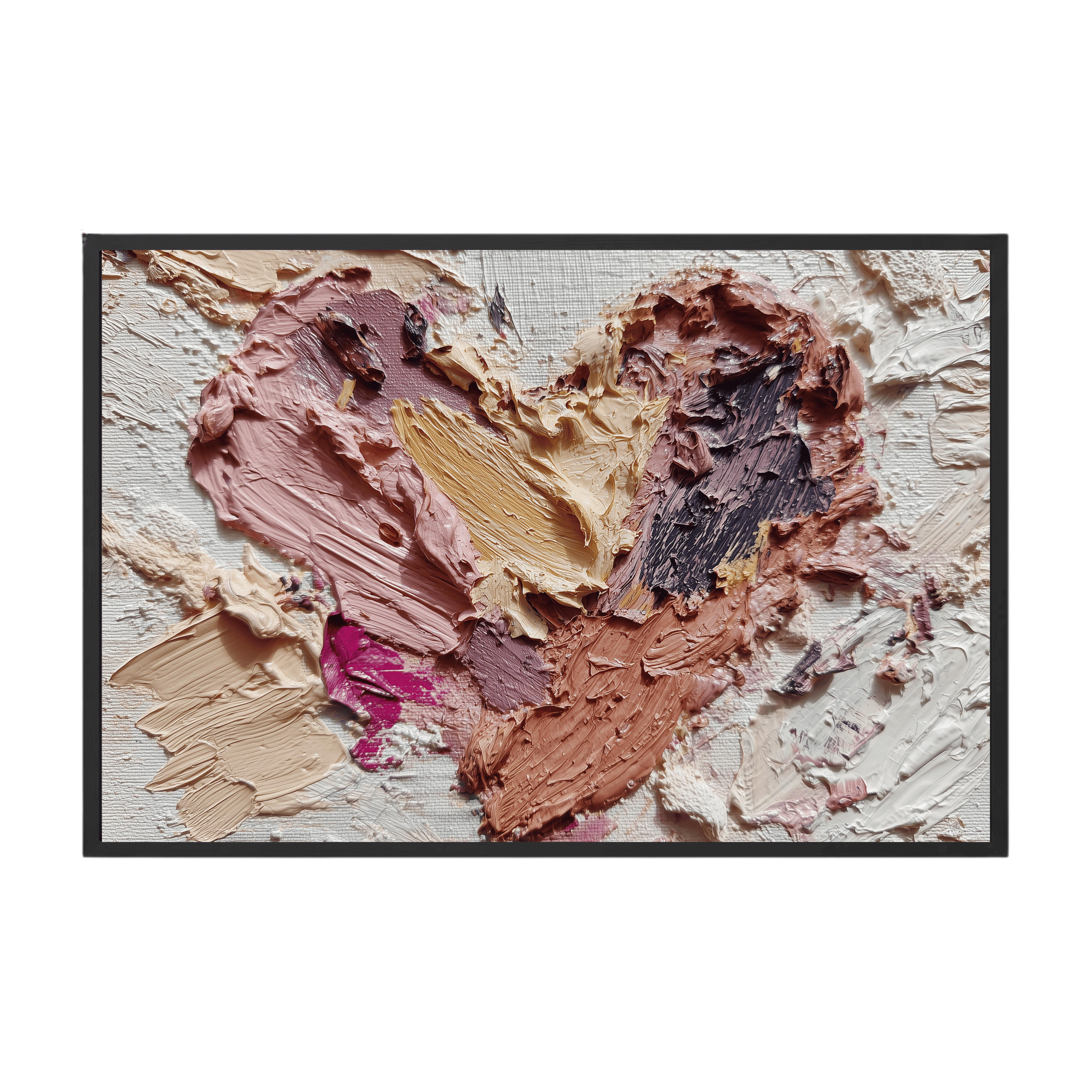 Abstract art piece with textured brush strokes in various colors on a white background