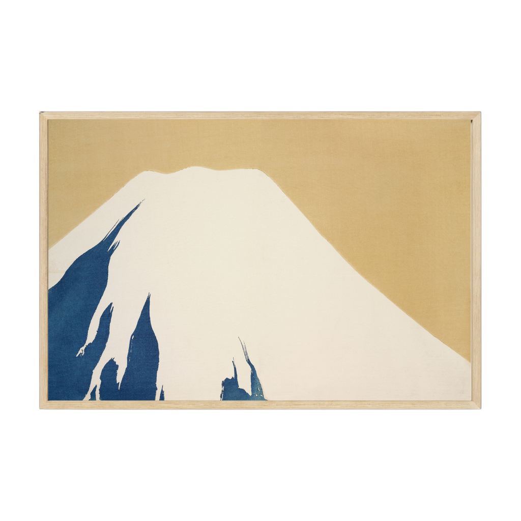 Vintage Japanese landscape art print depicting Mt. Fuji from Momoyogusa, soft pastel hues and traditional painterly detail for calm décor.
