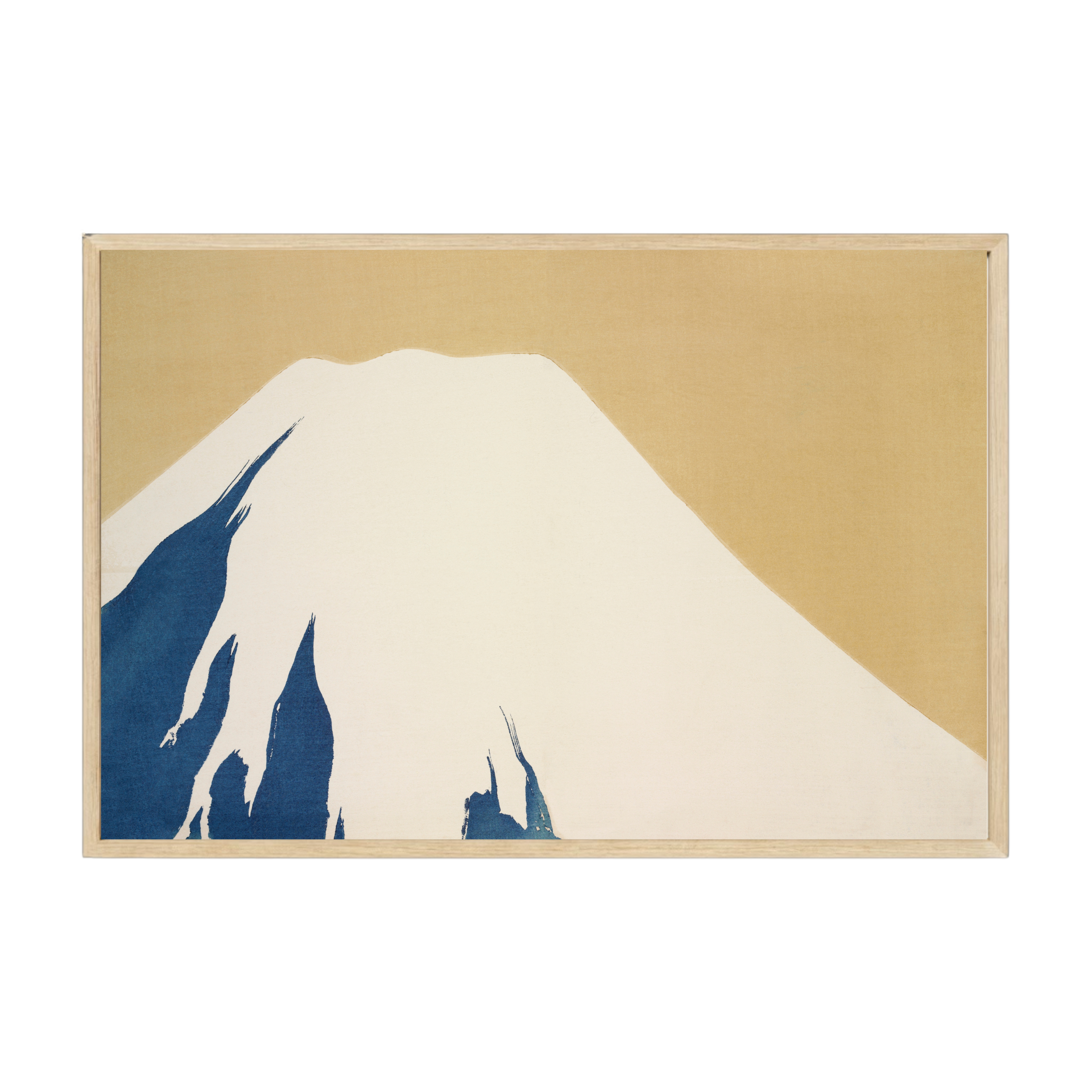 Vintage Japanese landscape art print depicting Mt. Fuji from Momoyogusa, soft pastel hues and traditional painterly detail for calm décor.