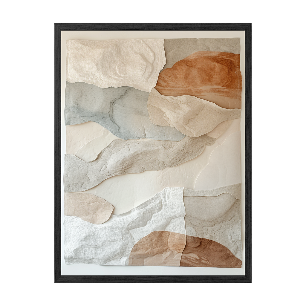 Abstract art print with wavy patterns in neutral colors on a white background