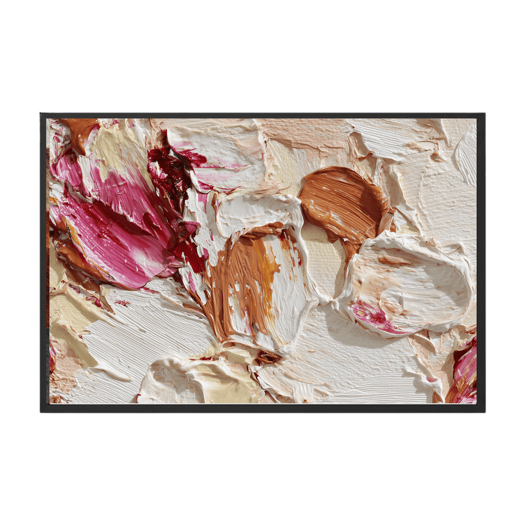 Abstract art painting with pink, brown, and beige colors on a white background