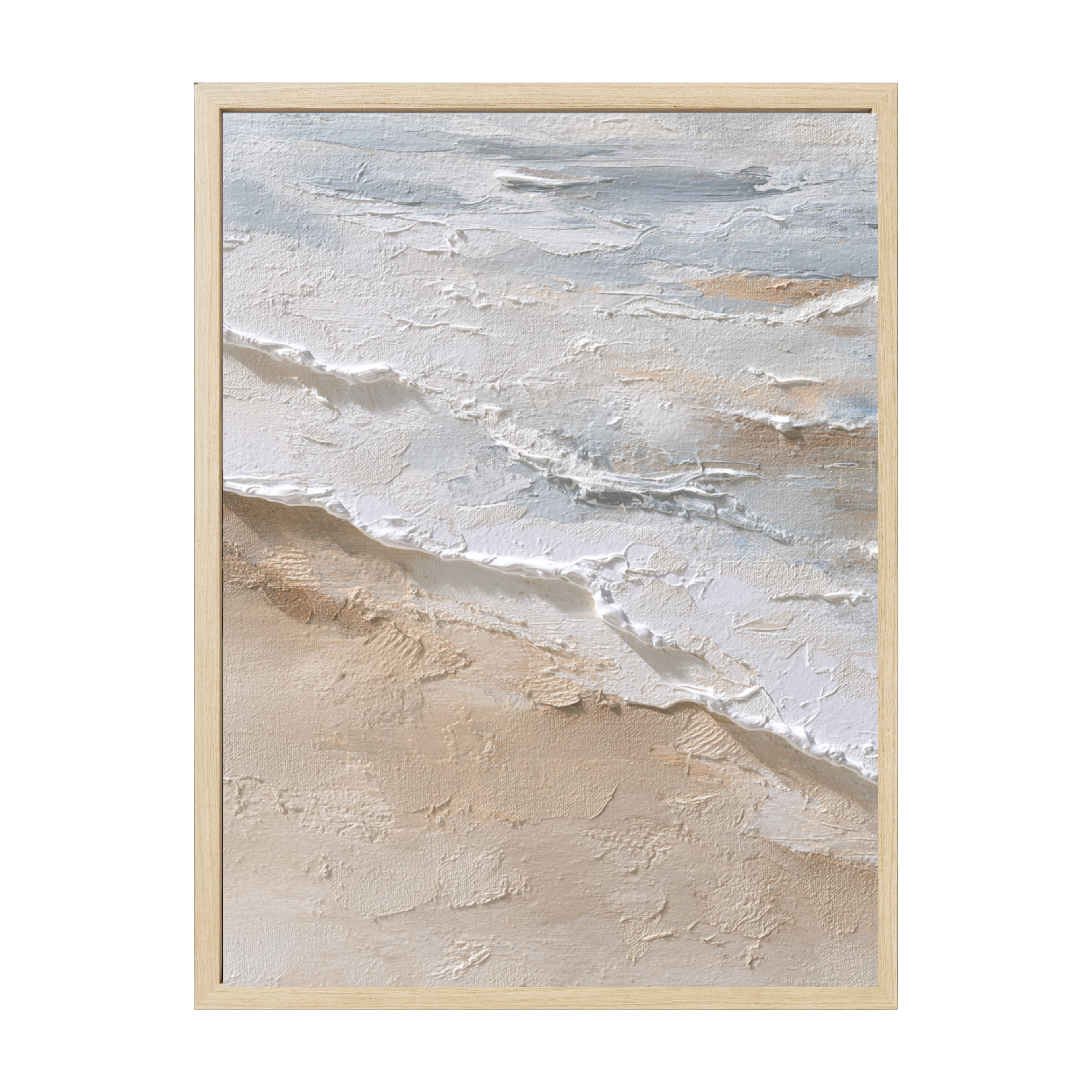 Scandi abstract art print with soft painted shoreline textures in neutral tones, minimalist calming coastal-inspired wall décor.