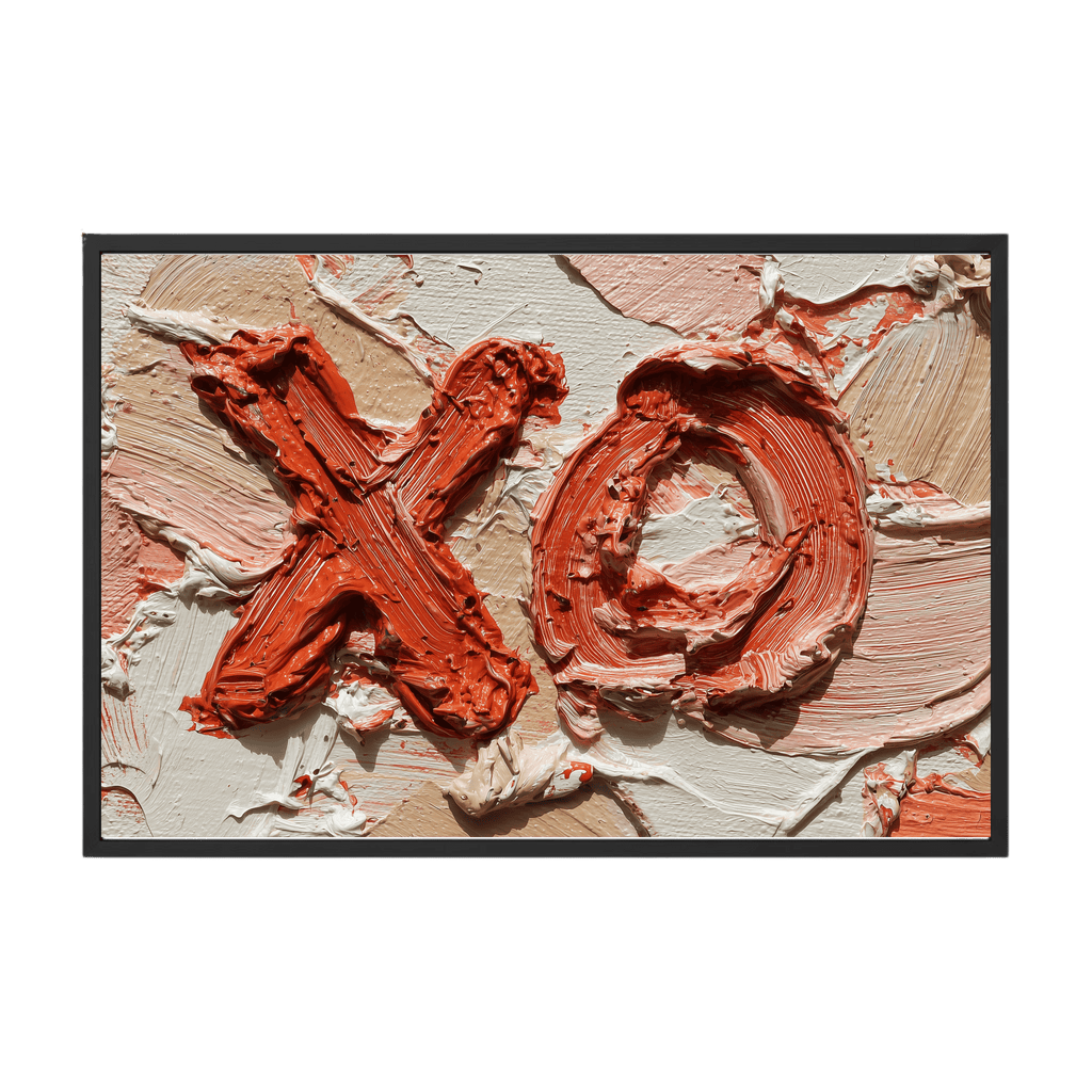 Abstract art piece with 'xo' text on a textured background