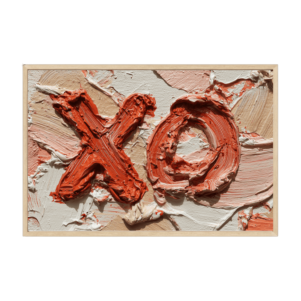 Minimalist Japandi abstract art symbolizing a kiss and hug through organic shapes and warm neutrals, calming modern wall décor.