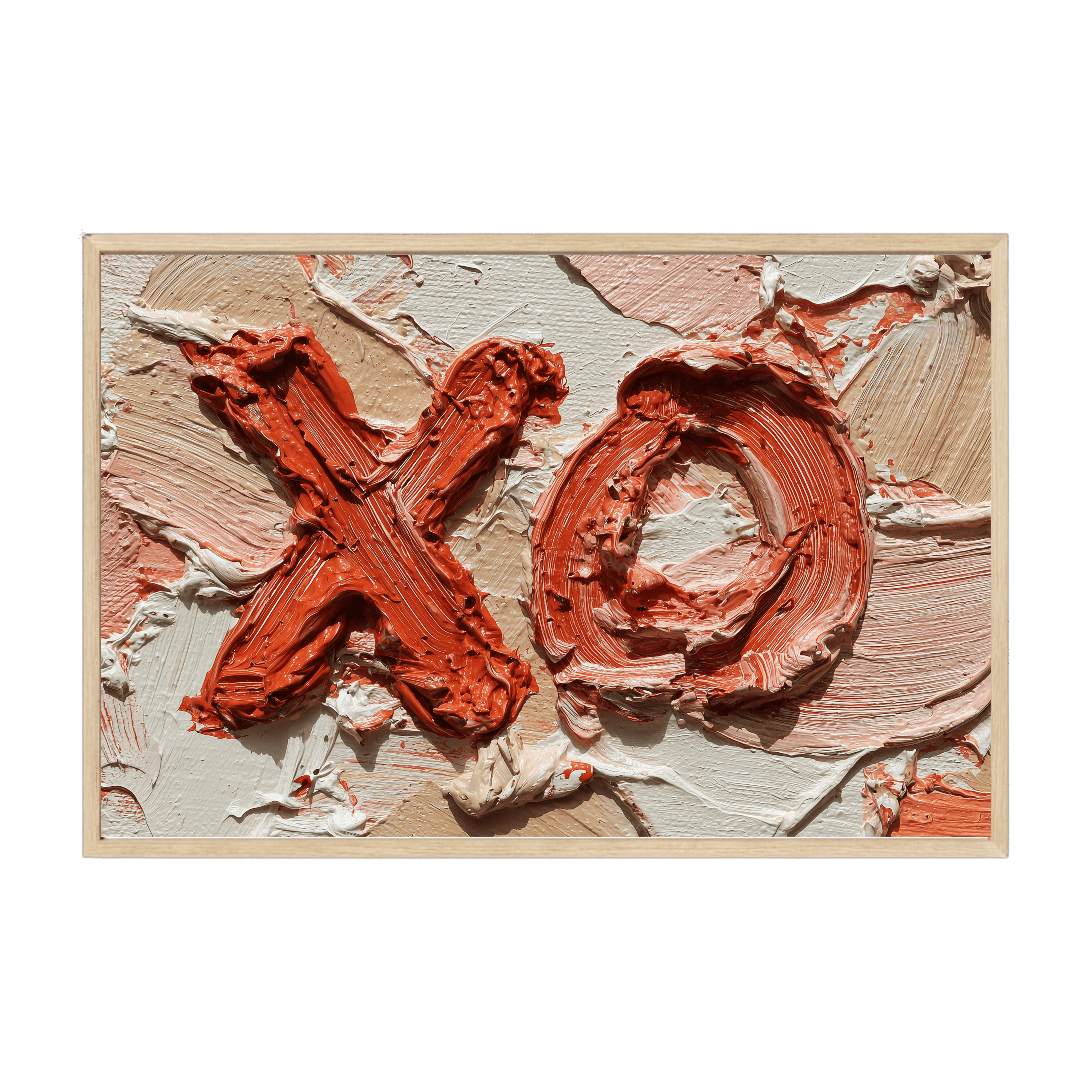 Minimalist Japandi abstract art symbolizing a kiss and hug through organic shapes and warm neutrals, calming modern wall décor.