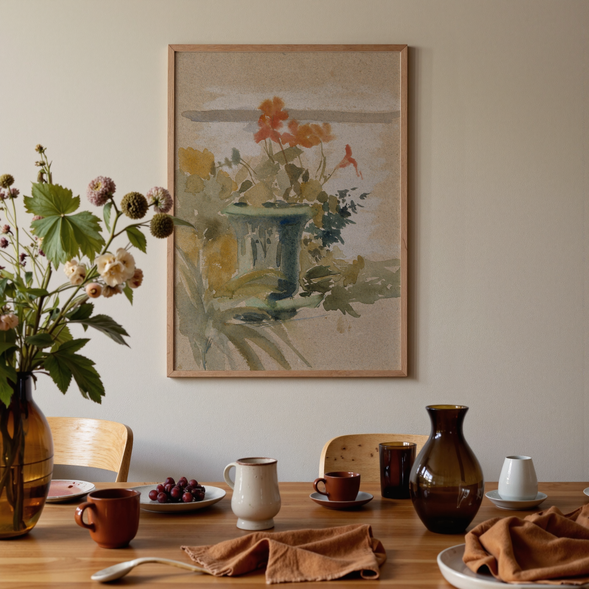 Botanical Art Print | Vintage Scandinavian | Pelargoniums on the Terrace (18" x 24")