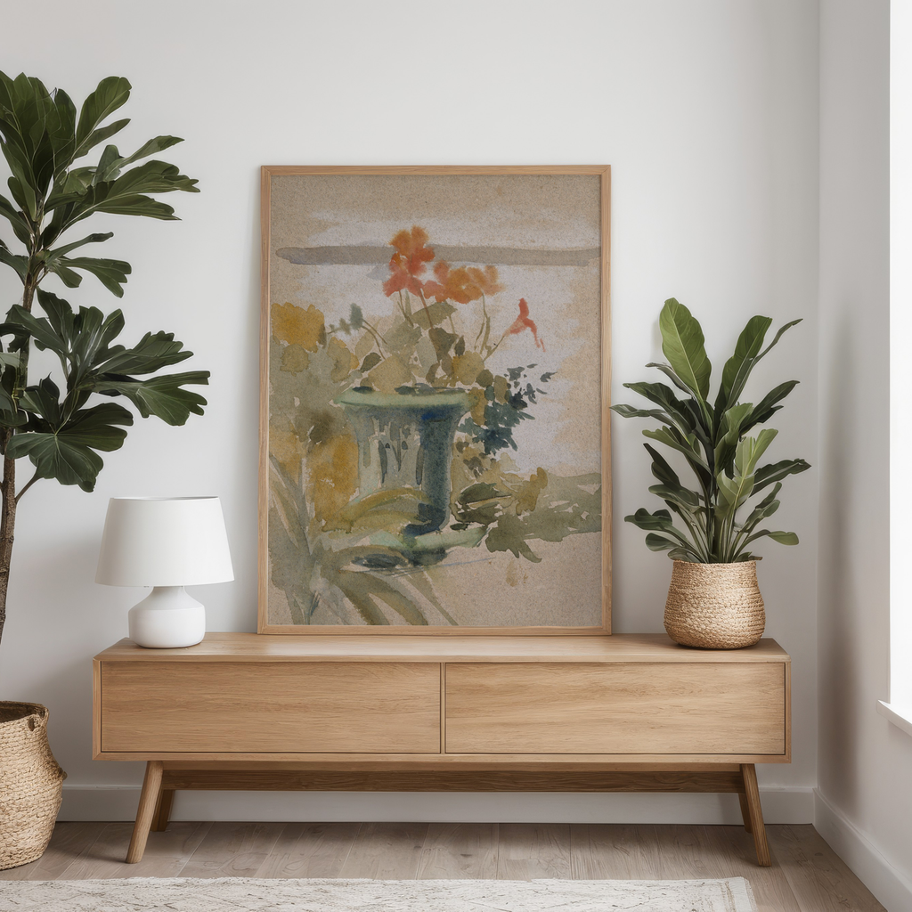 Botanical Art Print | Vintage Scandinavian | Pelargoniums on the Terrace (18" x 24")