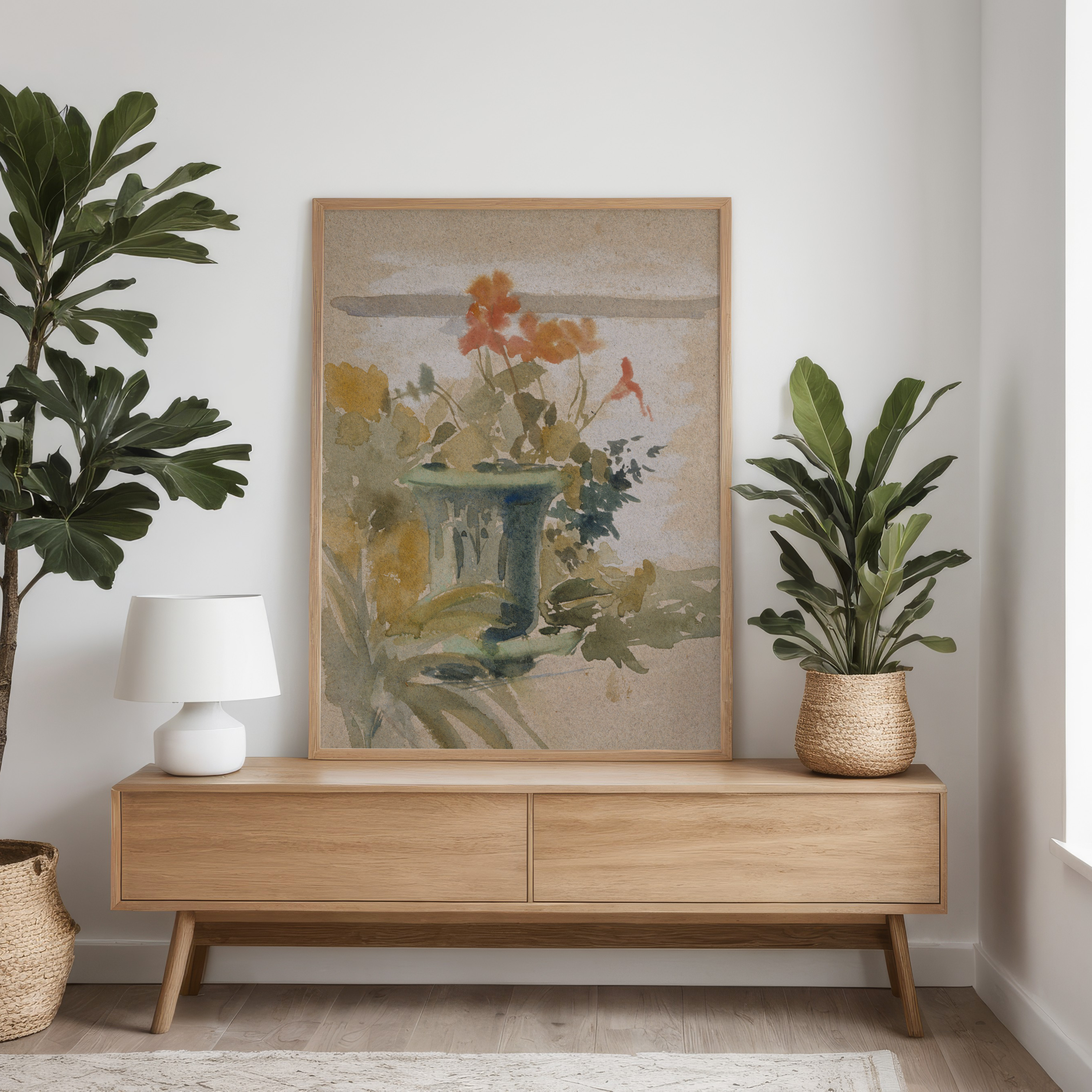 Botanical Art Print | Vintage Scandinavian | Pelargoniums on the Terrace (18" x 24")