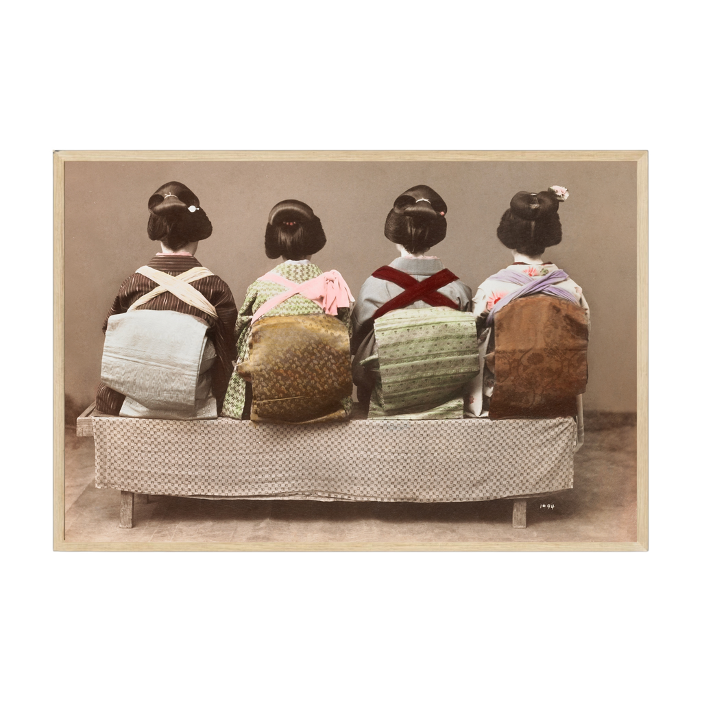 Vintage Japanese photography art print featuring a woman posed in traditional clothing, classic early 20th-century portrait style.