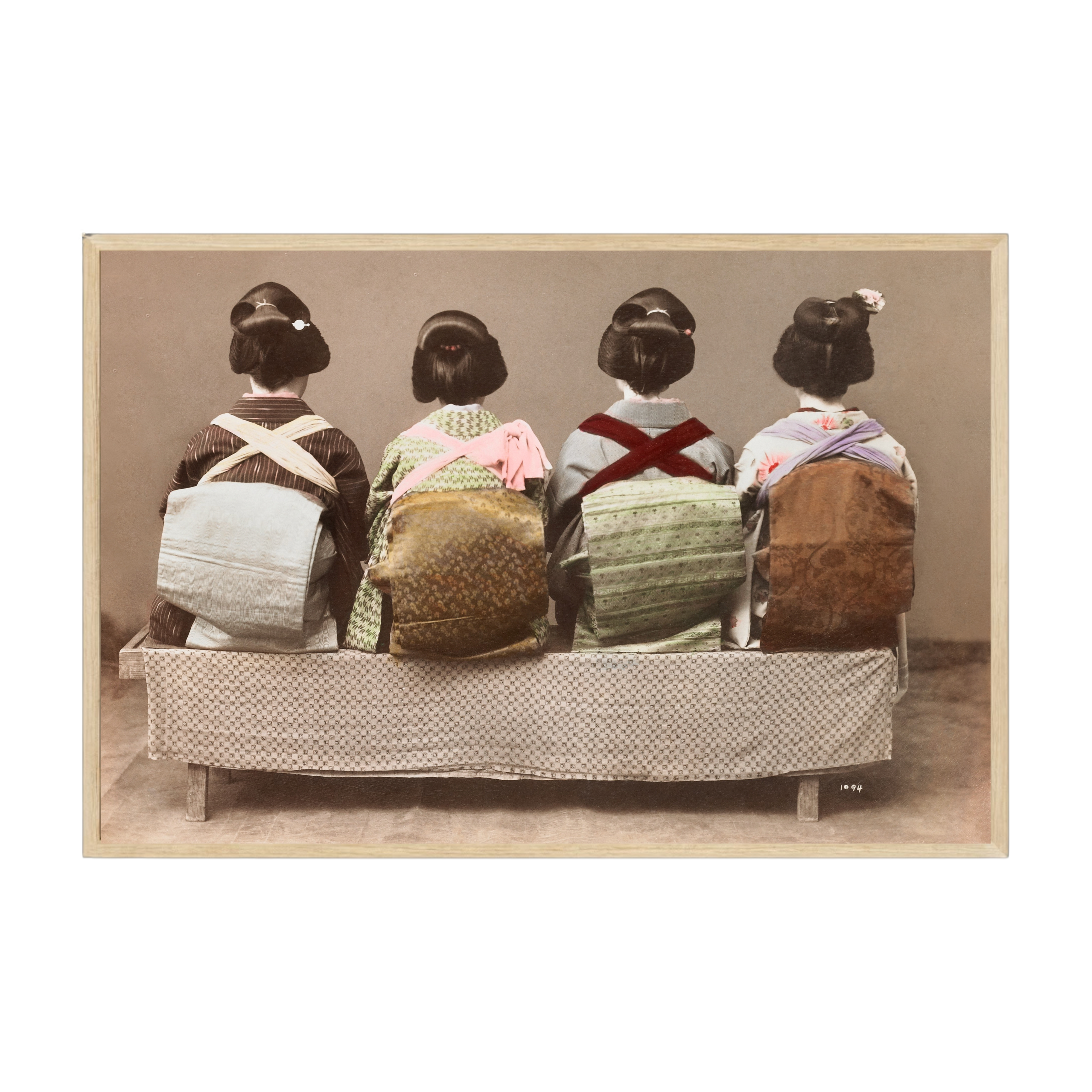 Vintage Japanese photography art print featuring a woman posed in traditional clothing, classic early 20th-century portrait style.