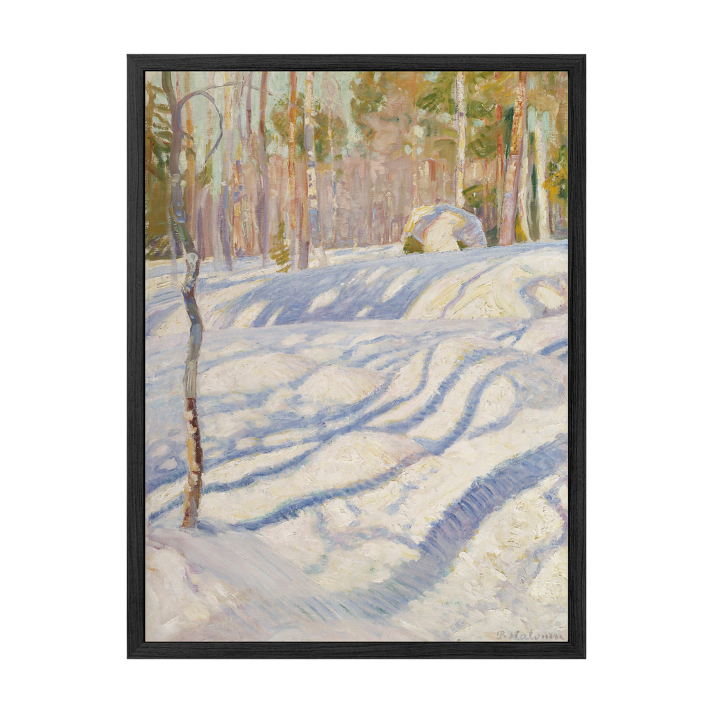 Framed artwork of a snowy landscape with trees