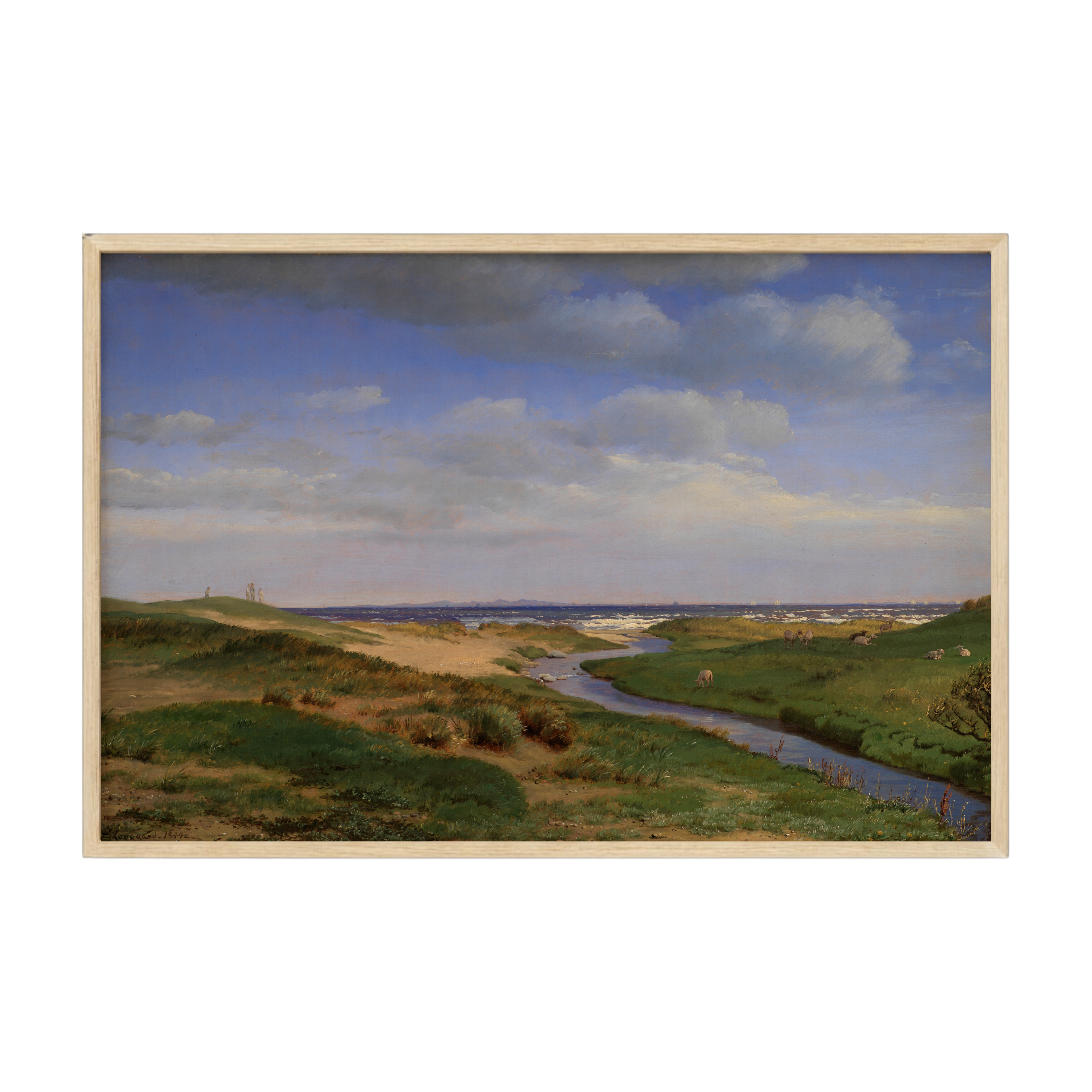 Vintage Scandinavian landscape print featuring the north coast of Zealand, soft seaside scenery in warm muted tones for timeless Nordic décor.