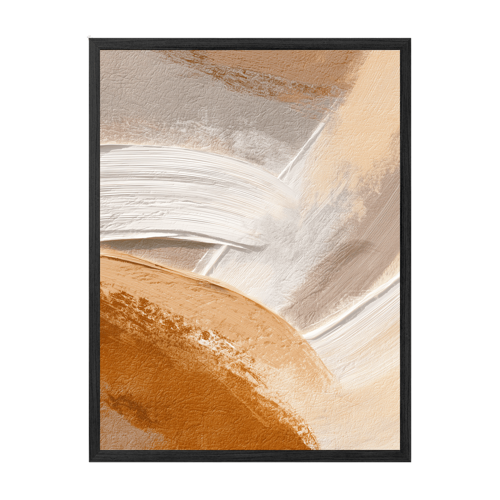 Abstract art print with brown, beige, and white colors on a white background