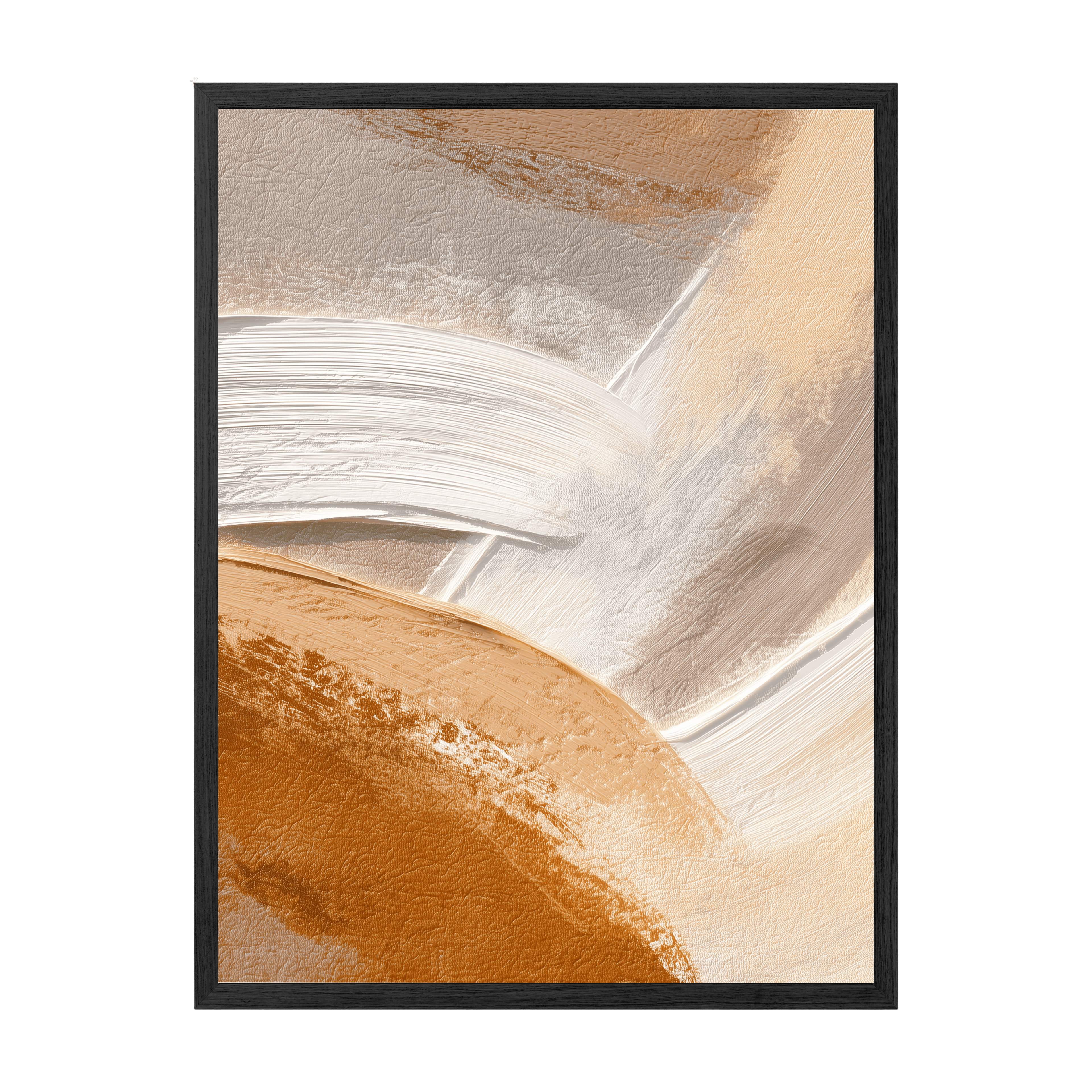 Abstract art print with brown, beige, and white colors on a white background